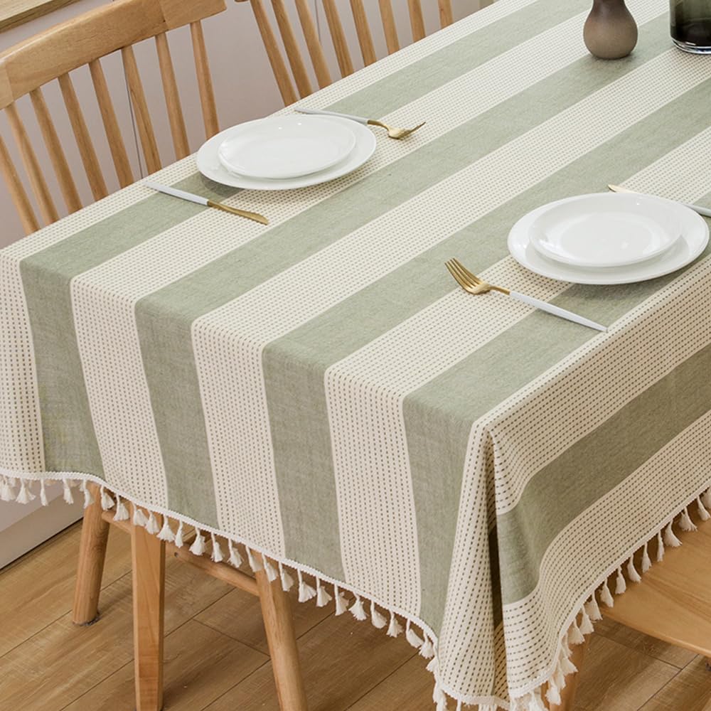 TruDelve Sage Green Table Cloths Rectangular Cotton Boho Striped Tablecloth Outdoor Table Cloth for Picnic Table Cover (70"x55", Green)