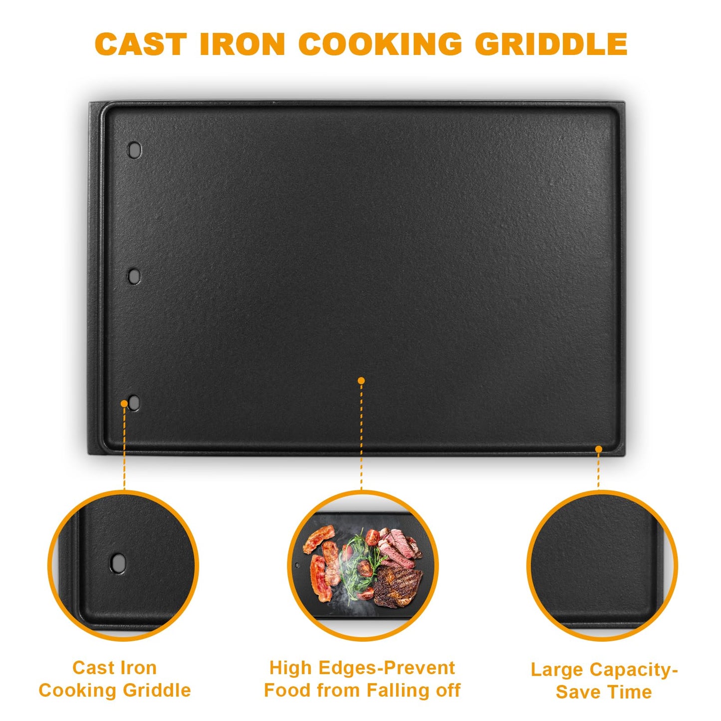 BBQ-PLUS Reversible Cooking Griddle Replacement Part for Napoleon Rogue 425/625 and Freestyle Models Gas Grill, Cast Iron Griddle Insert for Napoleon BBQ Grill Accessories,11-3/5 x 17-3/4 Inch,1Pack