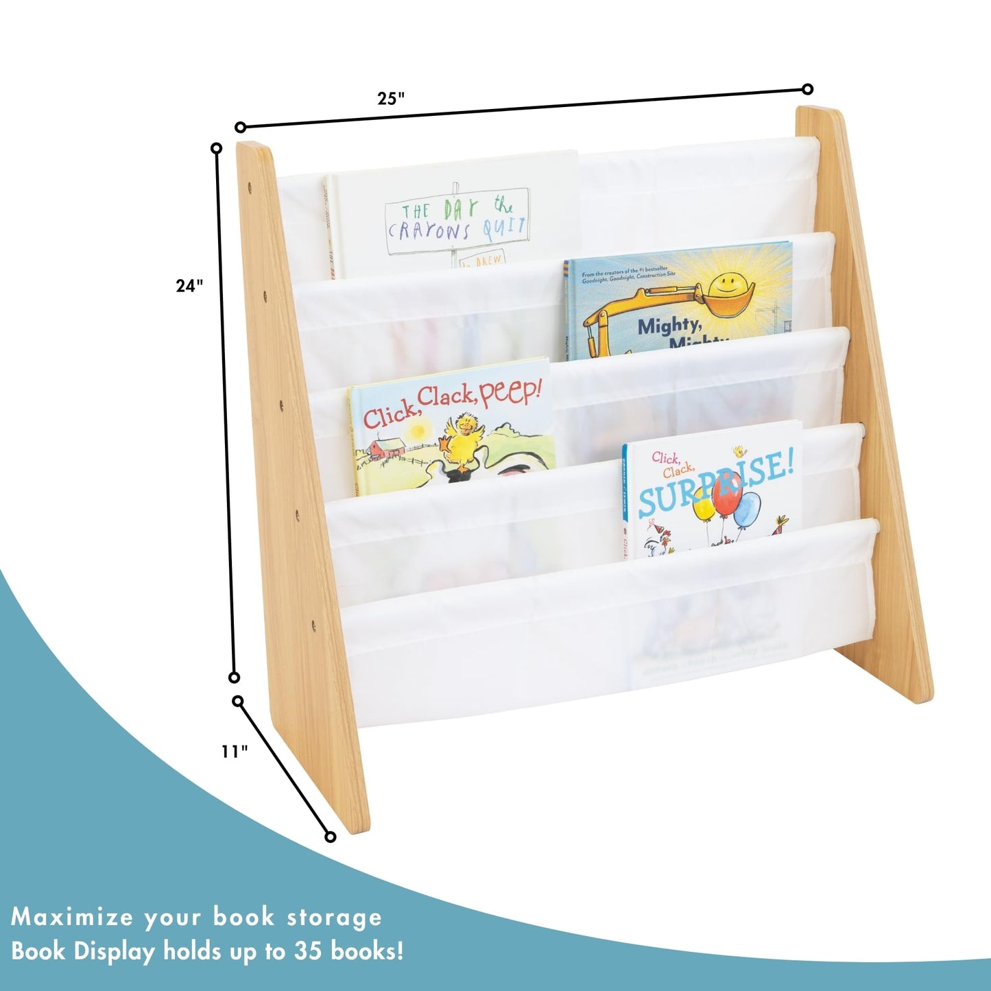 Humble Crew Kids Book Rack Storage Bookshelf with Deep Sleeves, Universal, Natural/White