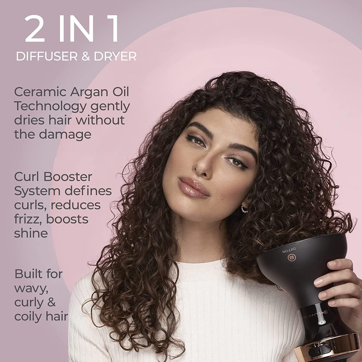 Bellissima Italia Hair Diffuser Diffon Ceramic - Lightweight Curly Hair Dryer with Argan Oil - DF1 5000