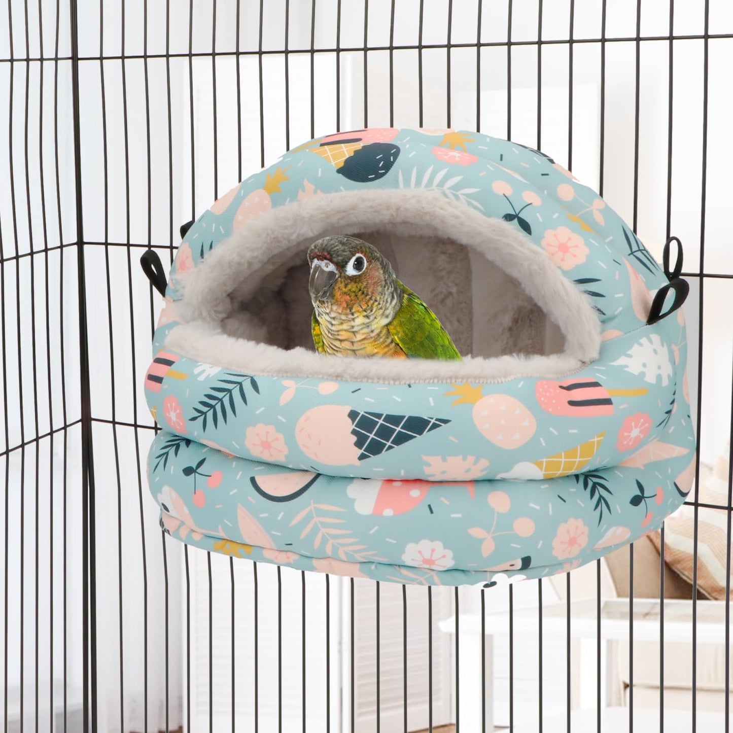 Reshiho Bird Nest House Winter Warm Bird Bed Hanging Hammock Snuggle Hut for Parakeets Budgies Cockatiels Conures Quaker Parrot (Medium, Blue)