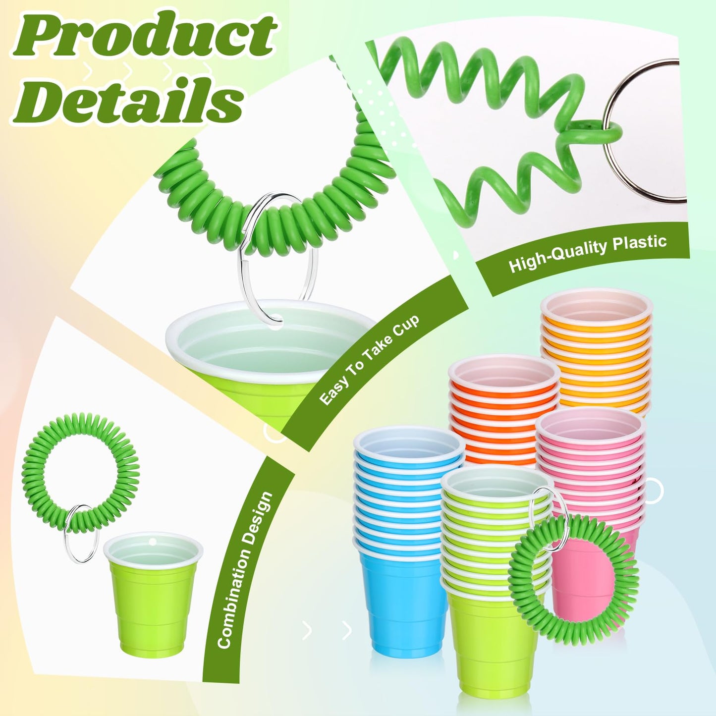 100 Pcs Multi Colors Shot Cups with Wristband for Party 2oz Plastic Shot Glasses Bulk Disposable Mini Shot Glasses with Bracelet Wear On Solo Cups for Festival Birthday Carnival Easter Party Supplies