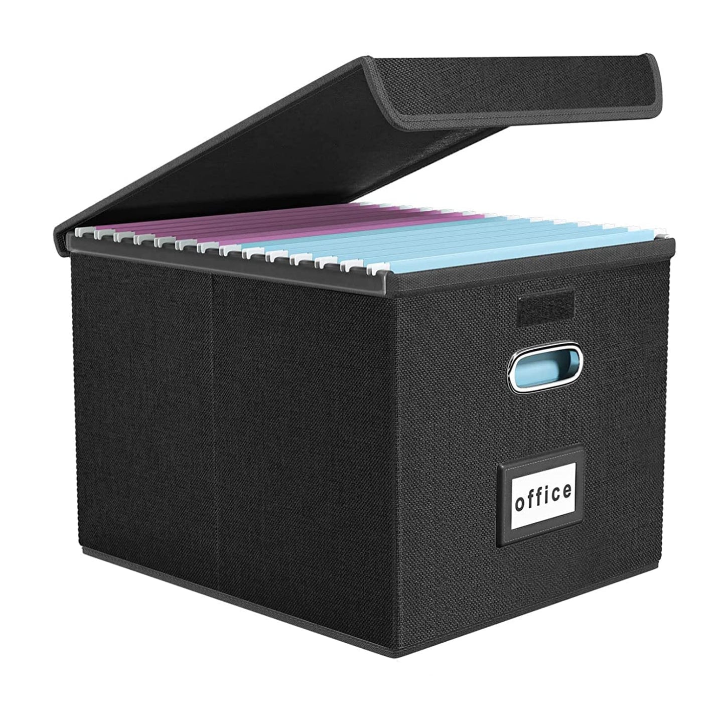 WEIANG Portable File Organizer Box, File Storage Box with Lid, Collapsible Linen Hanging Filing Storage Boxes with Plastic Slide, Durable Hanging File Box for Office/Decor/Home (Black,2pc)…