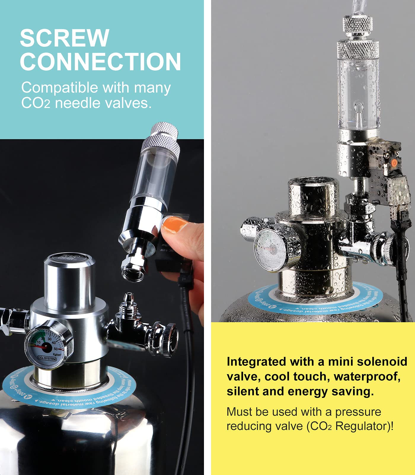 Clscea CO2 Bubble Counter with Solenoid Valve and Check Valve for CO2 Generator Regulator Planted Aquarium Screw Connection