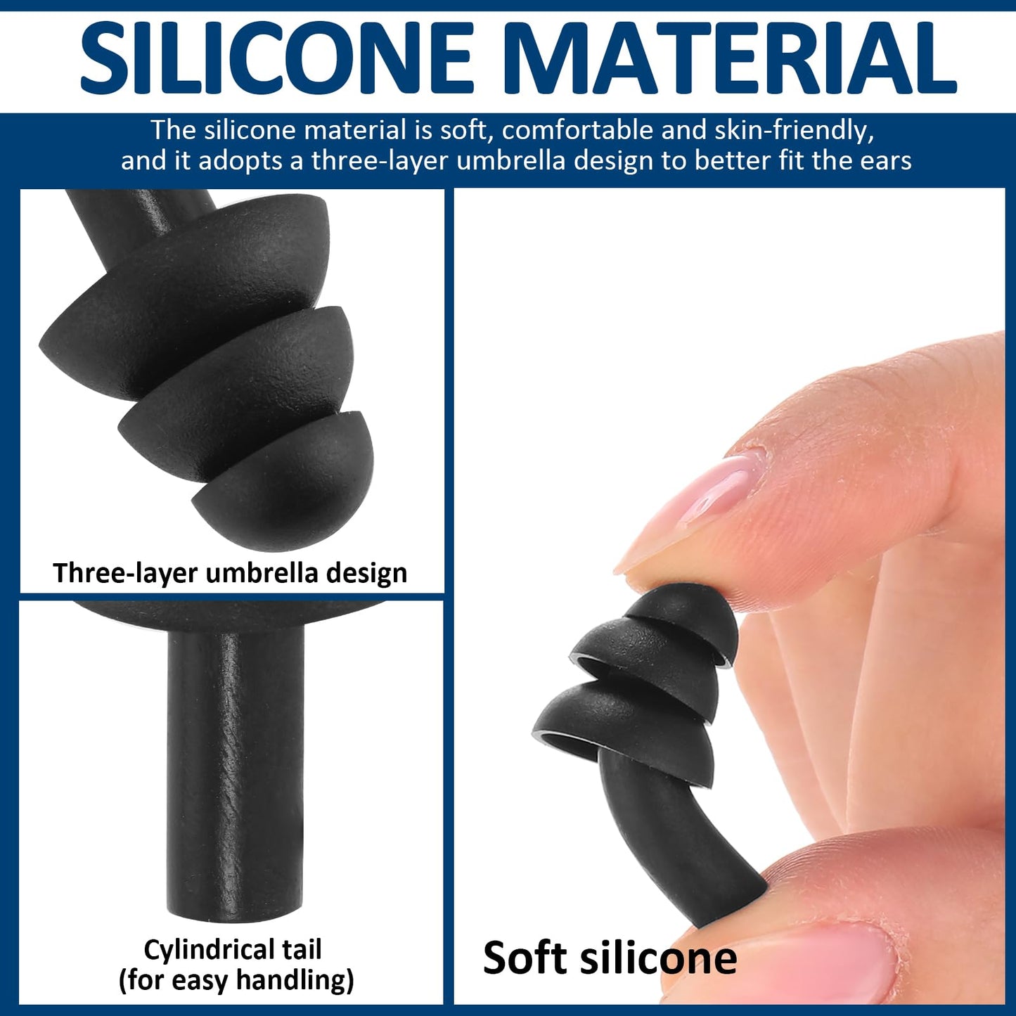 Xuhal 200 Pair Corded Ear Plugs Silicone Reusable Earplugs Sound Blocking Individually Wrapped Ear plugs Protection Hearing EarPlugs for Sleeping, Music, Shooting, Construction Work, Sports (Black)