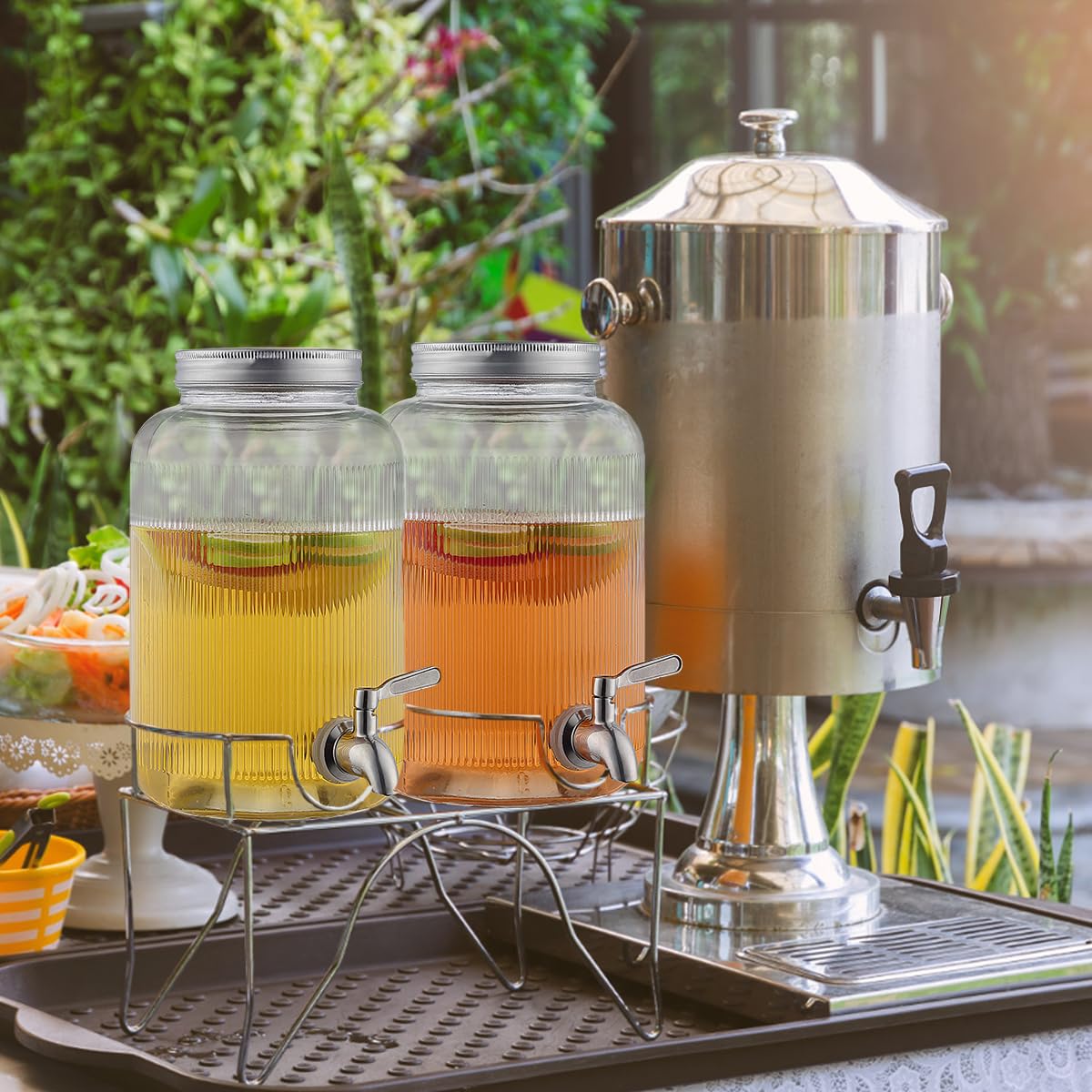 Evanda Glass Drink Dispenser, 4L Beverage Dispenser for Various Parties and Social Events with Leak-Proof Stainless Steel Spigot, Faucets