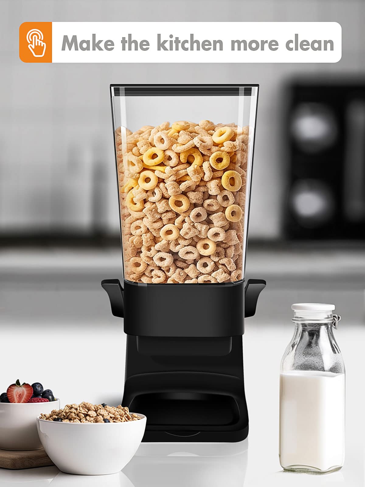 Tokokimo Cereal Dispensers Countertop, Dry Food Dispenser Storage Container Organizer for Granola, Cereal, Dry Food, Cat Food, Black(2 Pcs)