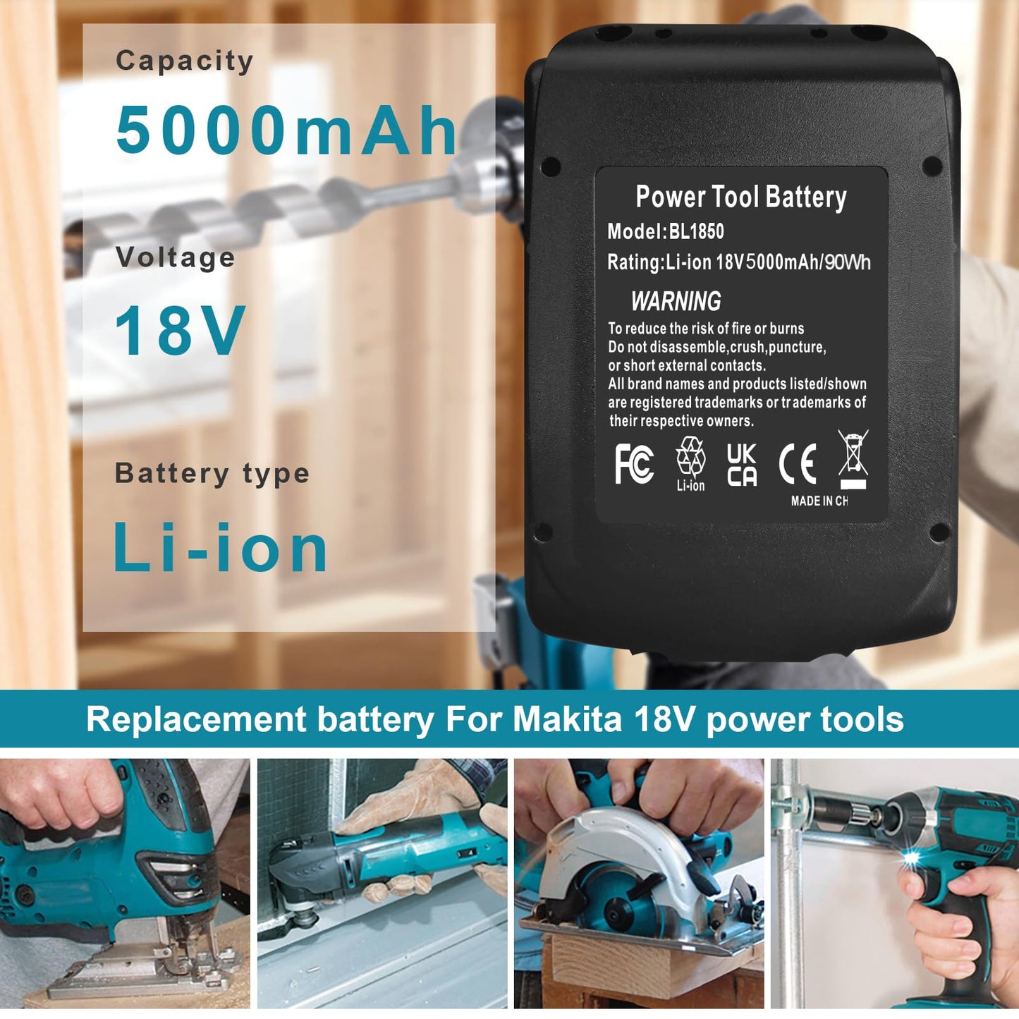 TREE.NB 18V 5Ah BL1850 Battery Replacement for Makita 18V Battery BL1830 BL1840 BL1860 BL1845 BL1815 BL1820 BL1860B 18V Batteries Compatible with Makita 18V Cordless Tools (2Pack)
