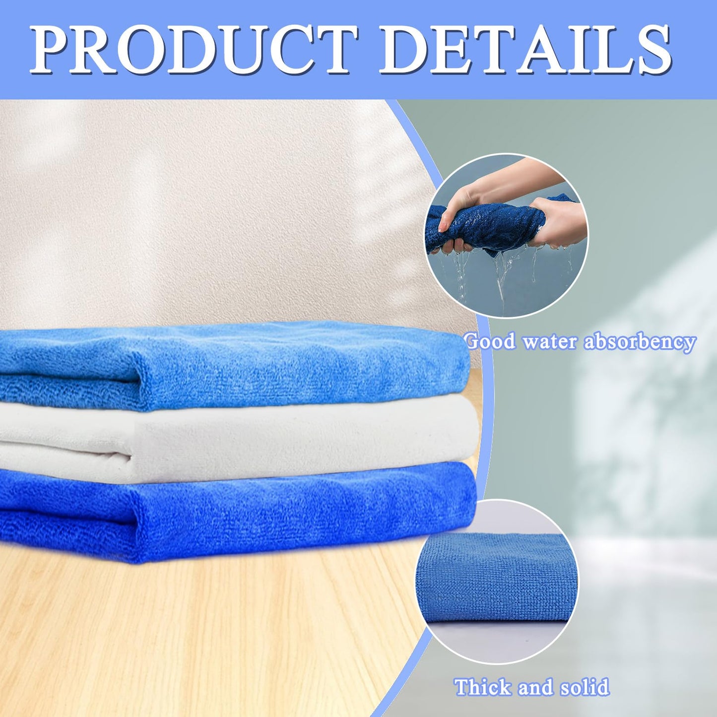 20" x 30" Extra Large Microfiber Cleaning Cloth, 6 Pcs Washable Reusable Large Floor Cloth Rags, Microfiber Towels for Mop Cleaning Office Bathrooms Housekeeping (Blue, White)