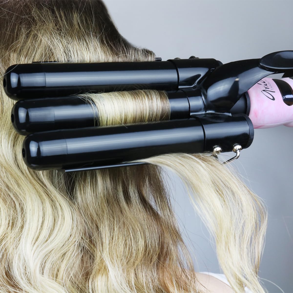 Aria Beauty Waver, 3 Barrel Curling Iron Hair Waver Adjustable to 430 degrees temperature, Auto Shut Off, 25mm Ceramic Crimper Iron LCD Display, Curling Wand, Triple Hair Curler, Hair Waver