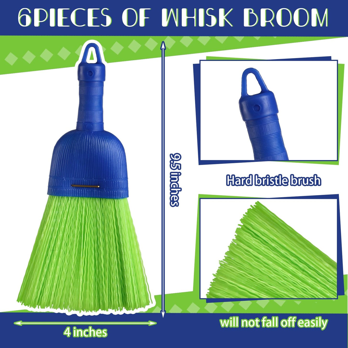 Domensi 6 Pcs Whisk Broom Poly Fiber Handheld Brush Hand Brush Outdoor Car Broom with Hang Hole for Cleaning Inddoor Porches Floors Decks Driveways Dirt Dust