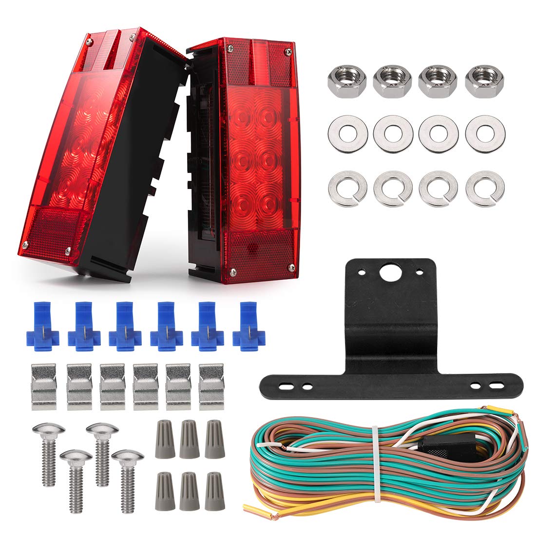 CZC AUTO 12V LED Low Profile Submersible Rectangular Trailer Light Kit Tail Stop Turn Running Lights for Boat Trailer Truck
