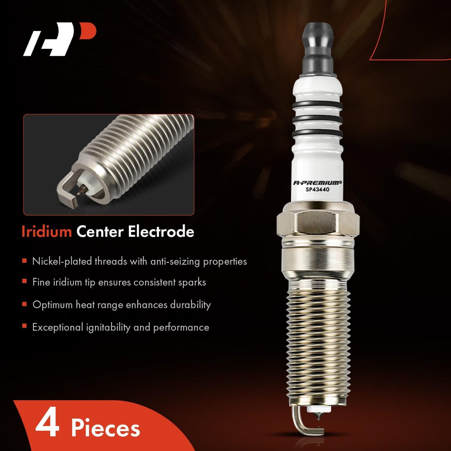 A-Premium 4PCS 4344 Iridium Platinum Spark Plugs Compatible with Mazda 3, 5, 6 & Ford Fusion & Chevrolet Colorado & Buick Verano & Saturn Sky, 2.0L-2.9L, 1995-2018