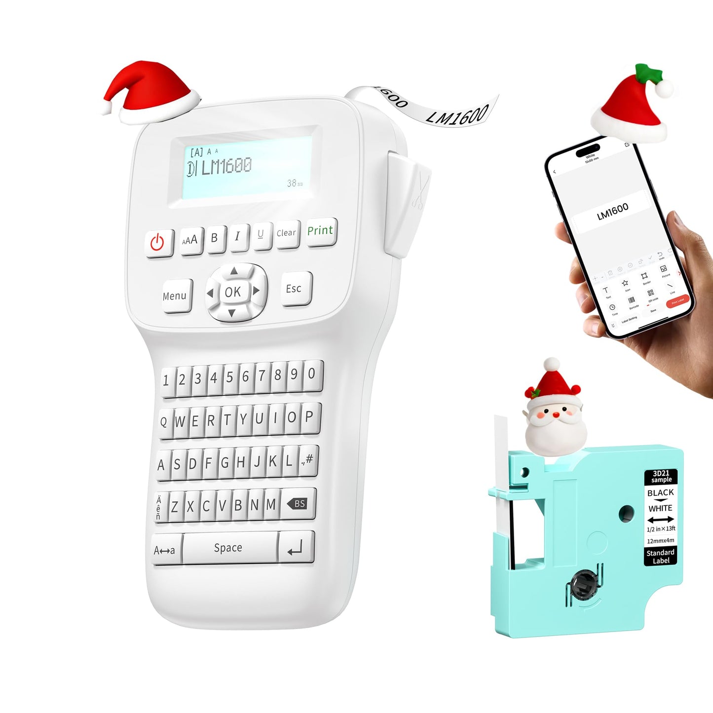 Handheld Label Maker Machine with-Tape Waterproof, Rechargeable Bluetooth Labeler with QWERTY Keyboard, Wire Cable Label Maker with Backlit LCD Screen, Ideal for Home Office School Organization