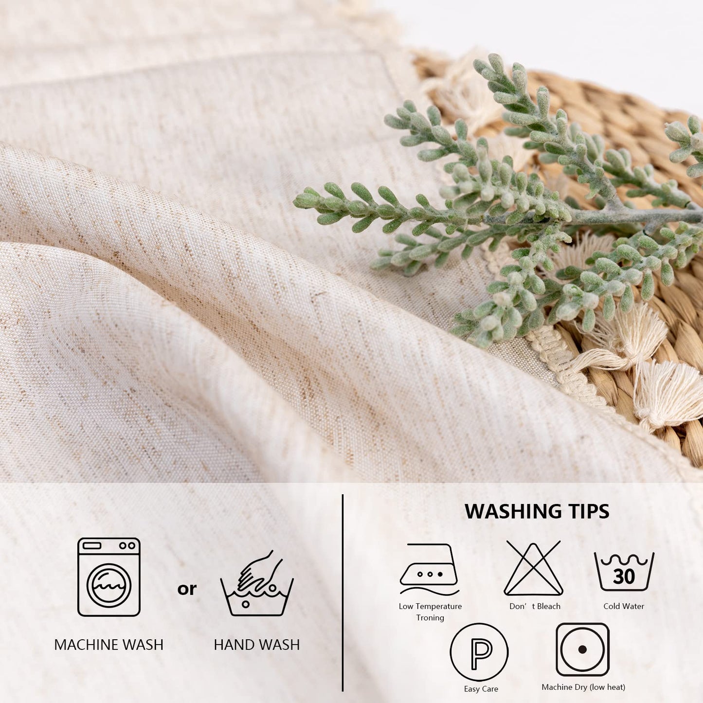 MYSKY HOME Round Tablecloth Nappe Round Table Cover Picnic Round 60 Inch, Faux Linen Boho Table Cloth Waterproof Tablecloths Table Cover for Kitchen Dining Party Holiday Christmas, Beige Tassels