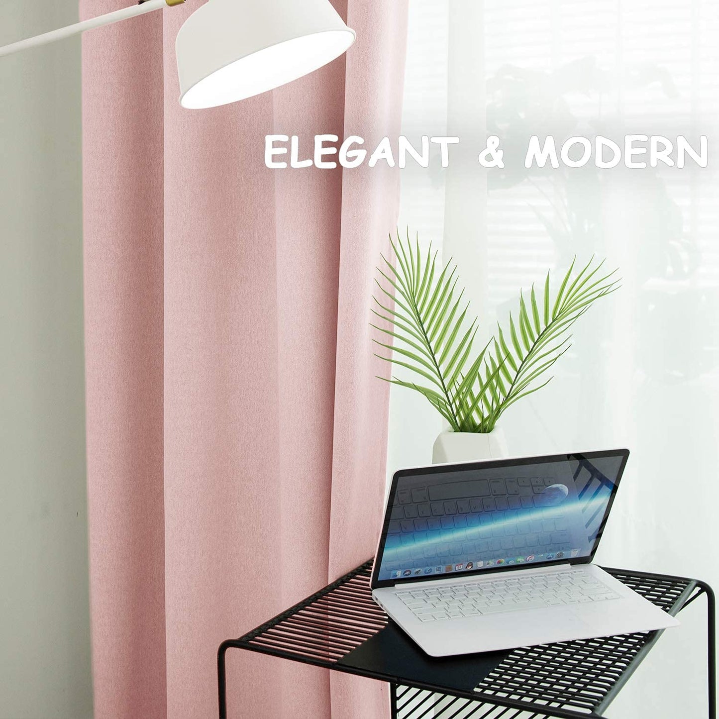 GRALI Blackout Curtain Panels, Light Blocking Noise Reducing Thermal Insulated Tweed Textured Drapes for Living Room (2 Pcs, 52 Inch by 84 Inch, Blush Pink)