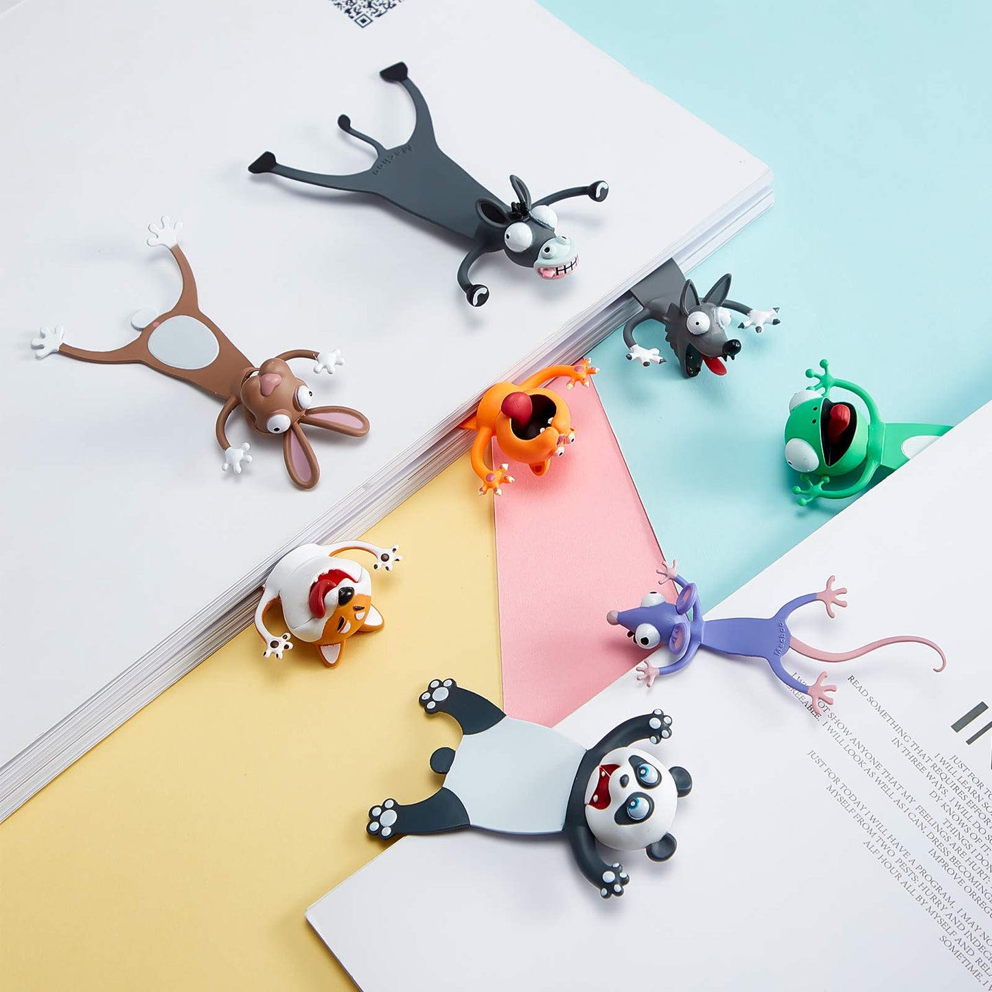 Outus 8 Pieces Bookmarks 3D Cartoon Animal Bookmark Back to School Cute Bookmarks Squashed Animals Reading Bookmark Reward Gifts Book Lovers Gift Reading Supplies