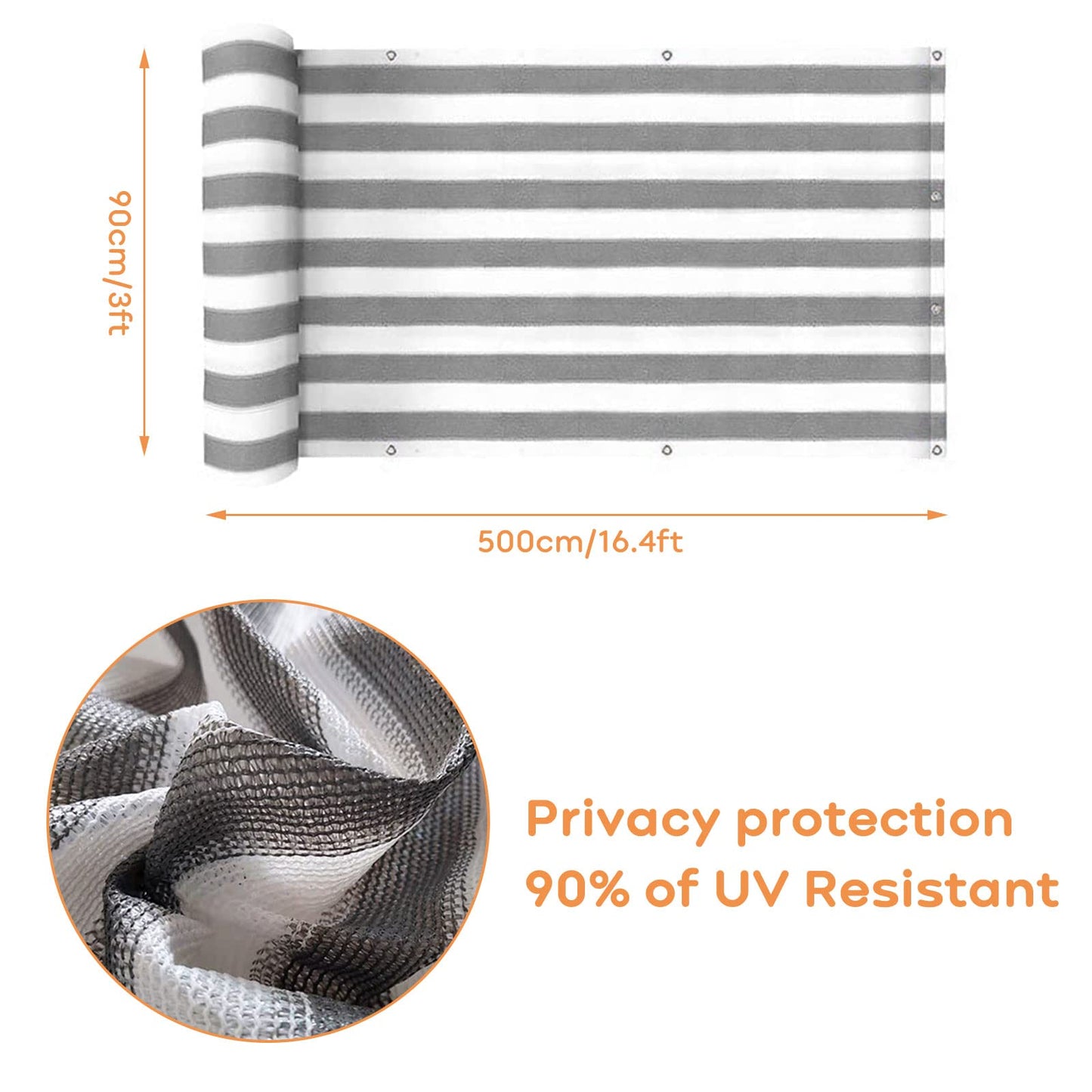 Balcony Privacy Screen Cover, 3ft *16.5ft Fence Privacy Screen Mesh Windscreen UV Protection Weather-Resistant for Balcony, Deck, Patio, Porch, Railing, Garden-Include Cable Ties (Grey and White)
