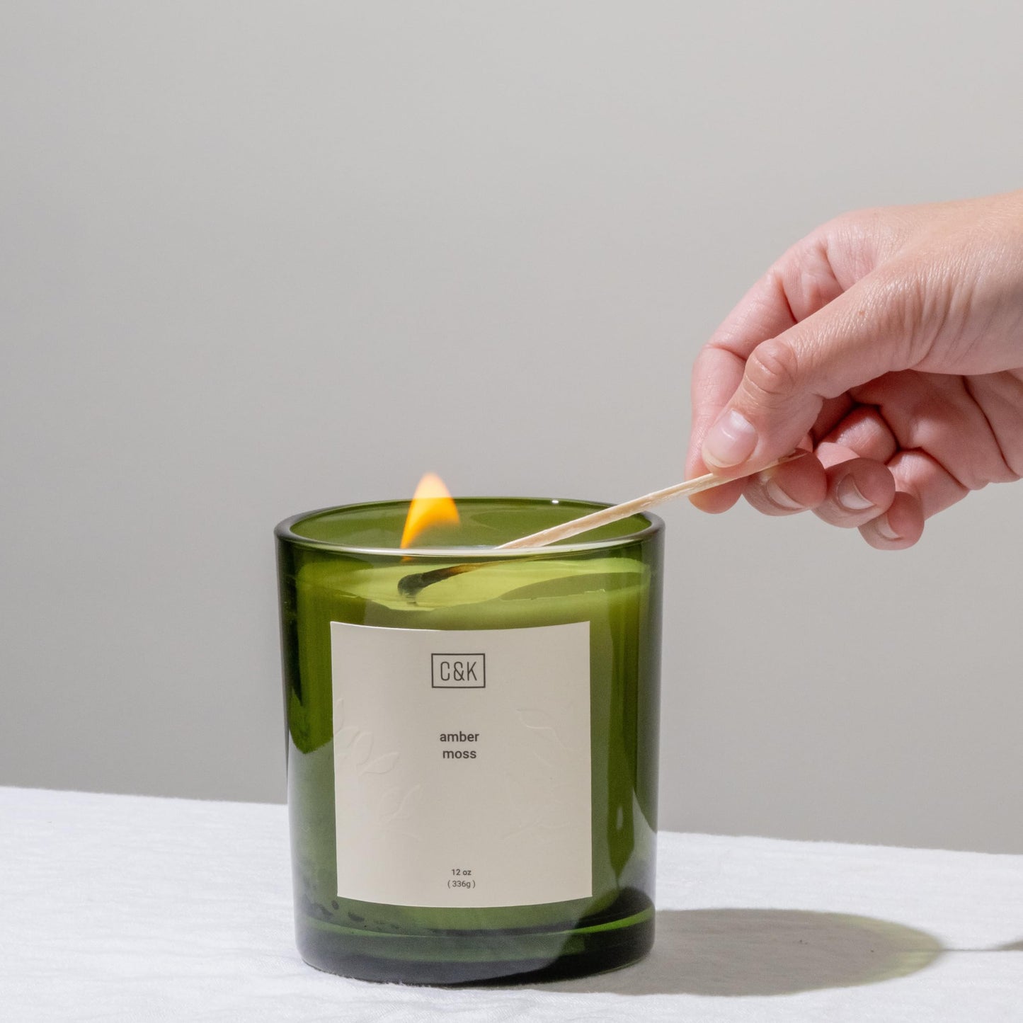 Craft & Kin Green Scented Candles | 12oz Amber Moss Spring Scented Candle for Men and Women | Made with Natural Soy | Nature Collection