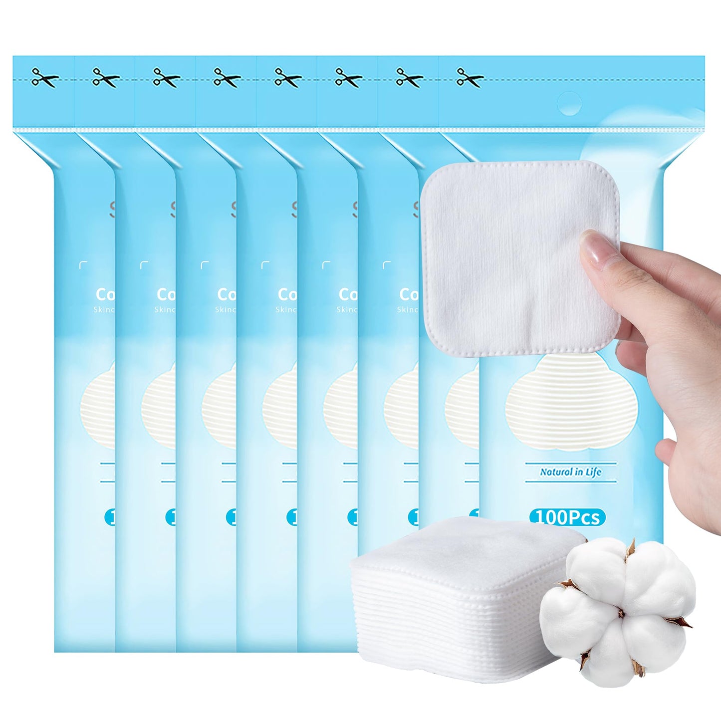 SHINO Natural Square Cotton Pads,800 Ps Biodegradable Pads Makeup Remover Cotton for Sensitive Skin - Beauty, Personal Care, Baby Care Daily Cosmetics (Pack of 8)