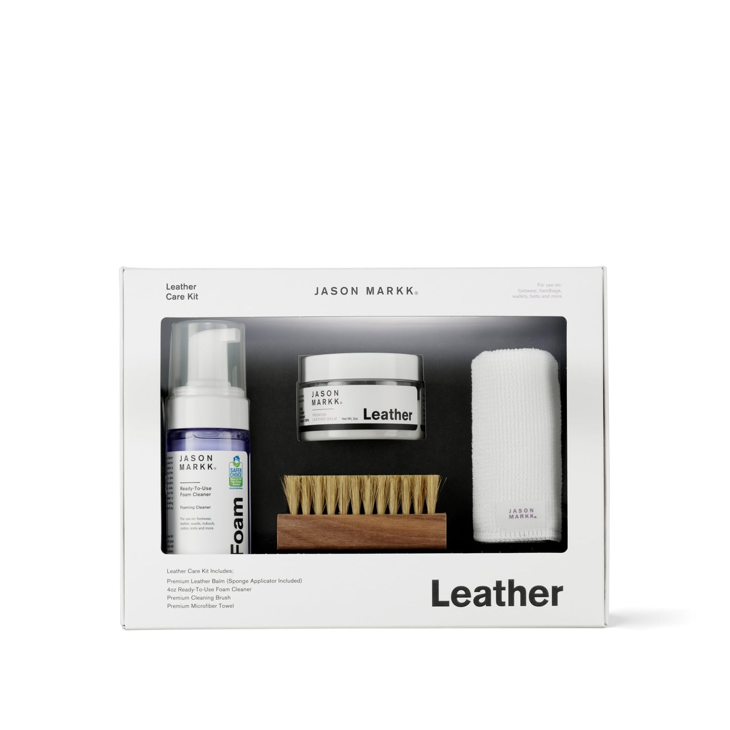 Jason Markk Leather Conditioner and Cleaner Kit - Complete Leather Care | Premium Balm, 4oz Foam Cleaner & Brush | For Boots, Dress Shoes, Jackets | Moisturizes, Cleans & Protects