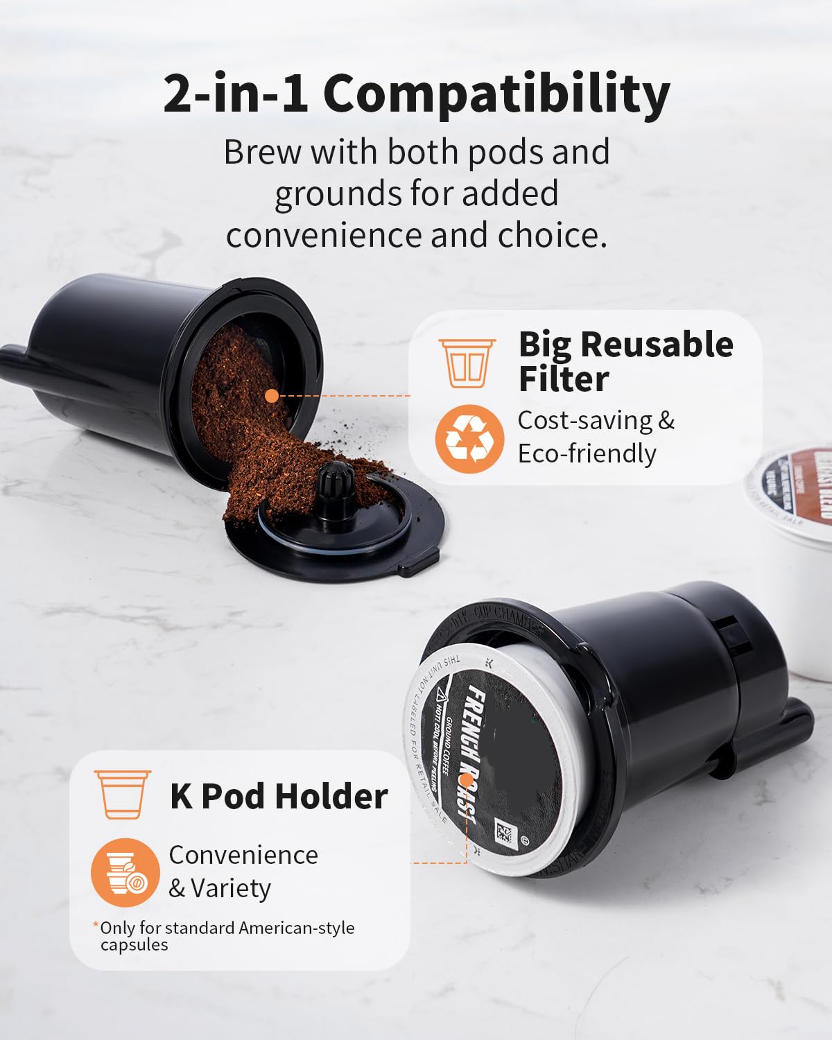 KIDISLE Hot & Iced Single Serve Coffee Maker, K Cup & Ground Coffee Compatible, Bold Flavor Setting, 6–14oz Brewing, Large 50oz Detachable Water Tank, Black 2.0