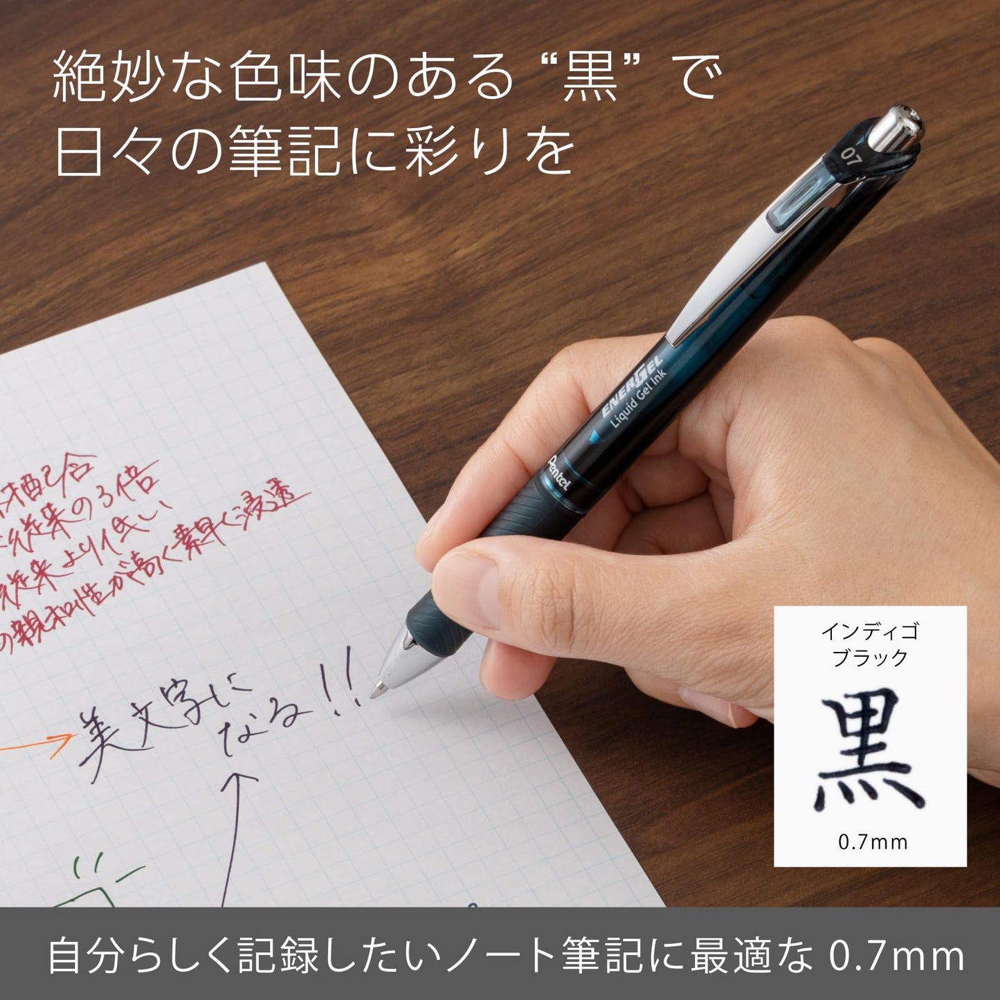 Pentel EnerGel Dark Colours Retractable Gel Roller, 0.7mm Medium Point, Indigo-Black Ink, Box of 10