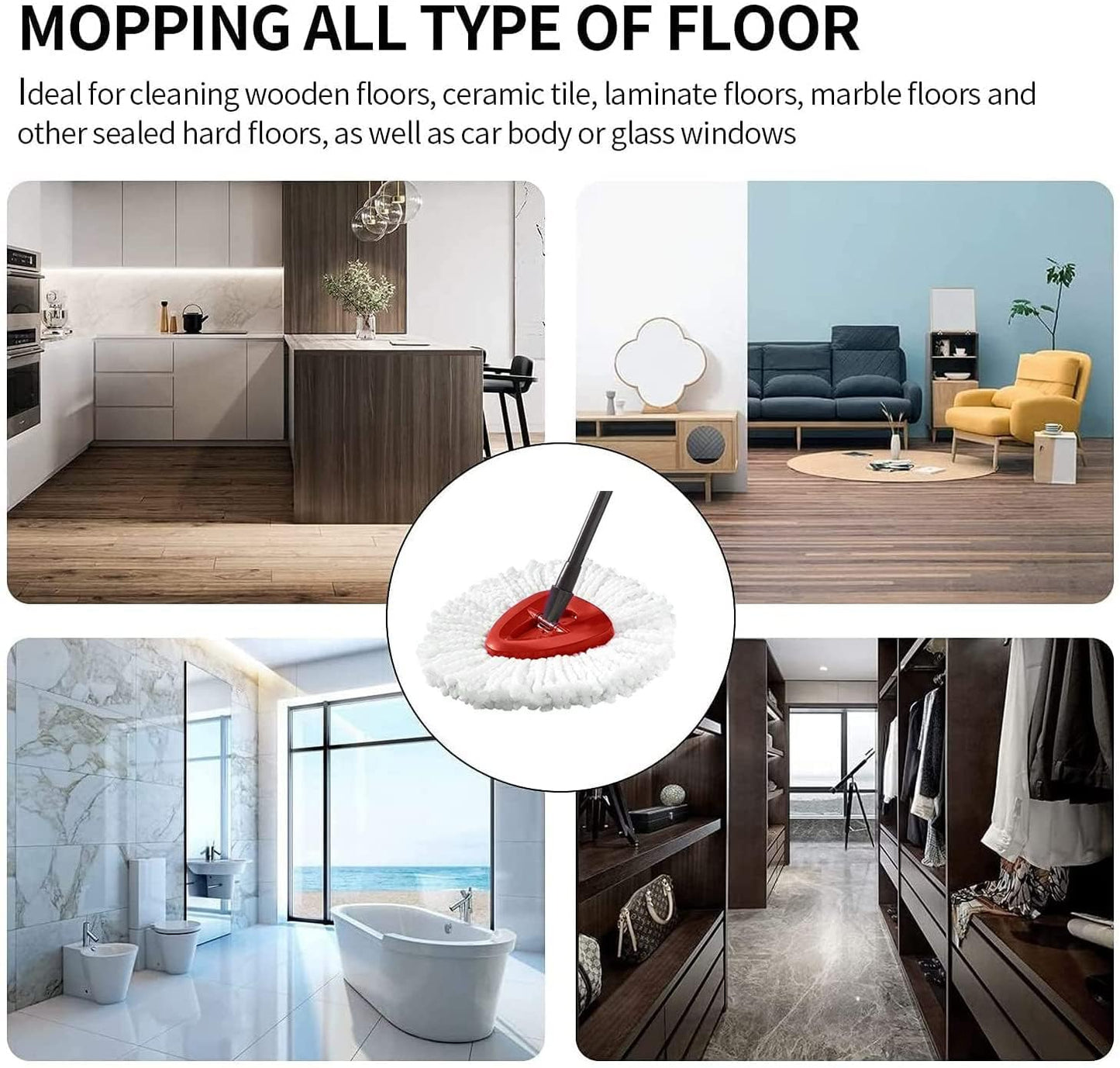 6 Pack Spin Mop Replacement Head with 1 Rotating Mop Base, EasyWring Mop Refills Compatible with Vileda Mop Replace Head, 100% Microfiber Mop Refill, Deep Cleaning Machine Washable and Easy to Replace