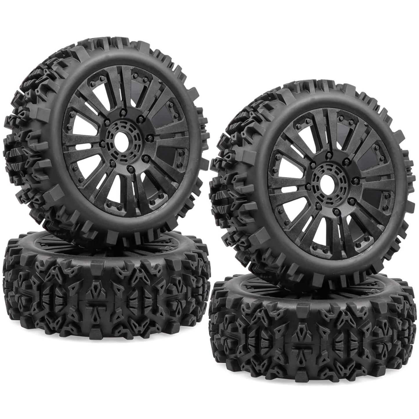 Acekeeps 4-Pack 1/8 RC Buggy Tires Mounted 17mm Hex Wheels OD 120mm for Losi Team Arrma Typhon 3S 6S HSP HPI RC Off-Road Car