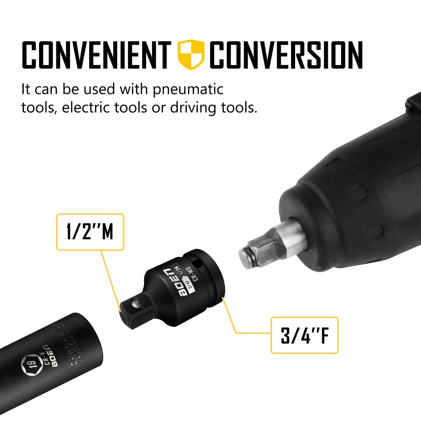 BOEN 8 Piece Impact Socket Adapter and Reducer Set, 1/4" 3/8" 1/2" 3/4" Drive Socket Adapter Set with Durable Case, Reducer Converter Adapter Set for Impact Driver Conversions (Upgraded)