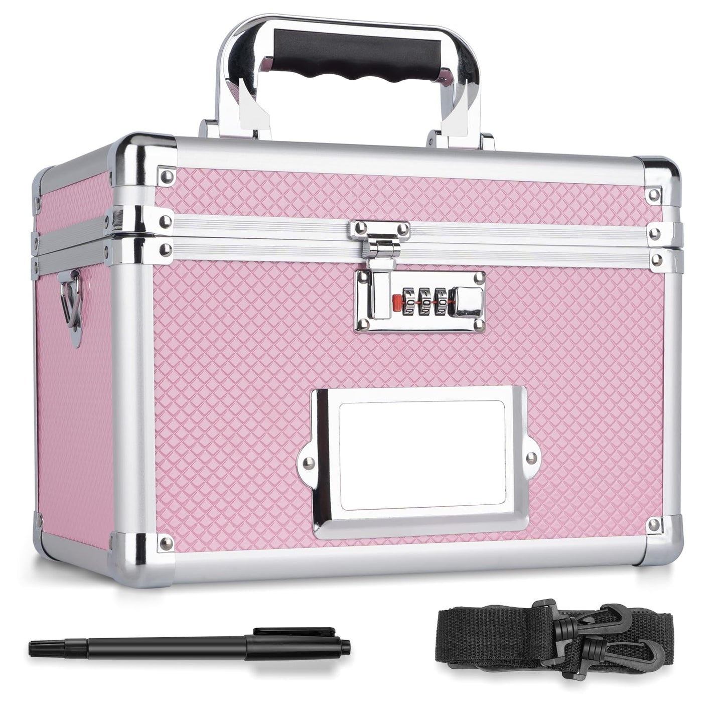 LOCKCURX Medication Lock Box, 11.2 x 7.6 x 7.12 Inch Lockable Storage Box, Portable Lockable Storage Box for Medicine, Cash & Valuables, Medicine Lock Box with Label Slot for Home, Office & Travel