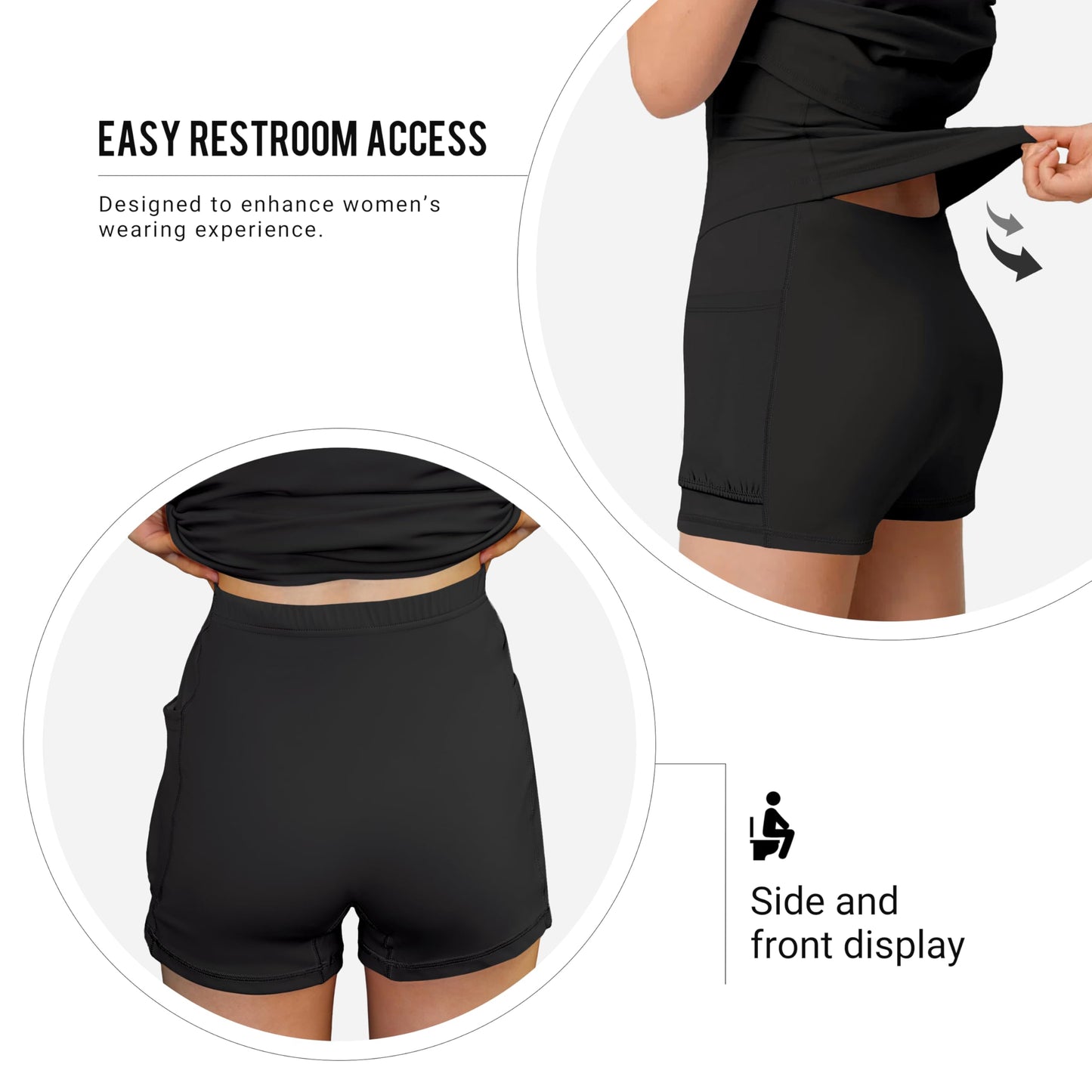 MIRITY Cut Out Easy Pee Twisted Activewear Tennis Dress for Women - with Built in Shorts and Pockets, 1 Black, Small