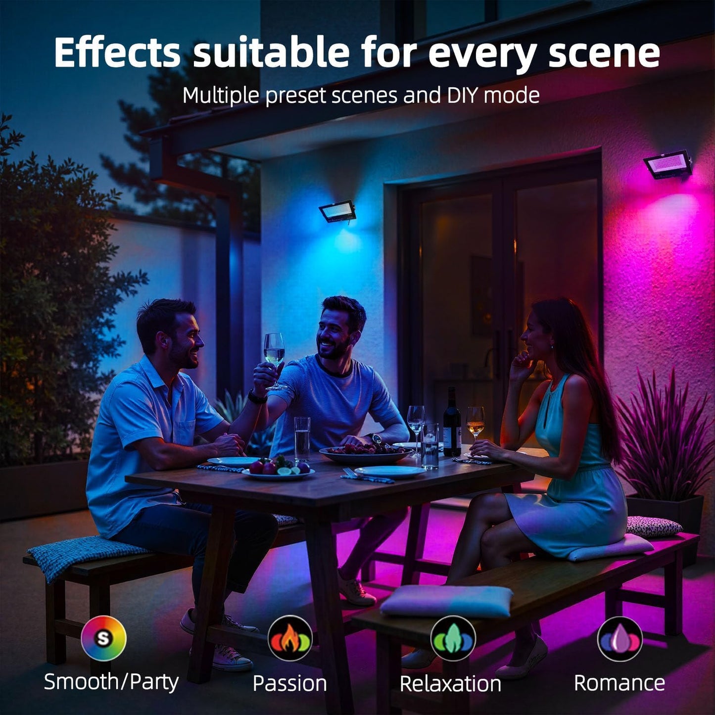 HEKEE LED Flood Light Outdoor, 50W RGB Color Changing Floodlight with Remote Control, RGBW 120 Colors, 2700K, 5000 Lumens, IP66 Waterproof, DIY Strobe Mode, Timing, for Halloween/Christmas (2 Pack)