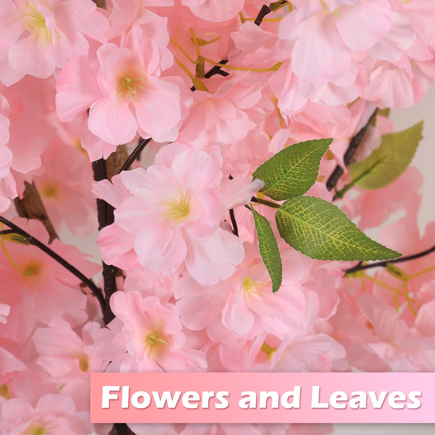 OUSHENG Artificial Cherry Blossom Tree, Fake Plants Indoor Decor, Faux Pink Sakura Flowers for Living Room Home House Entryway Bedroom Office Inside Decorations, 6FT