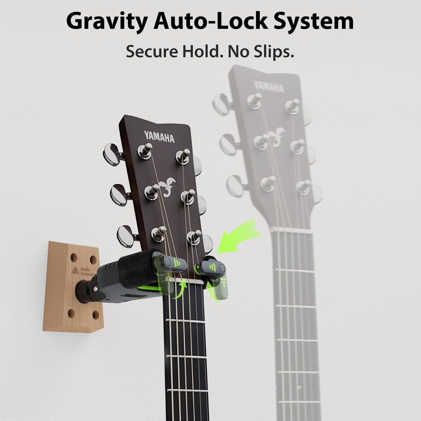 AA AUDIO ACCESSORY Guitar Wall Mount Autolock - Nitro Friendly Velvet Hook (Heavy-Duty Design) 4-Screw Wood Base of 20lbs Load Guitar Wall Hanger for Bass, Acoustic, Classical, Electric Guitar