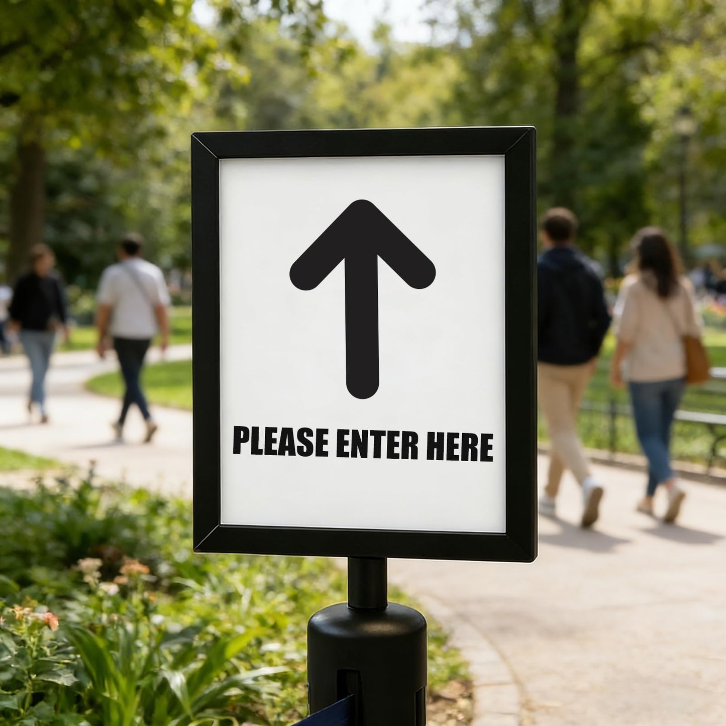 2 Pack Stanchion Sign Holder, Stainless Steel Stanchion Sign Holder, Heavy Duty Black Vertical Display Frames for Crowd Control Signs, Double Sided Sign Holder for Events & Queues