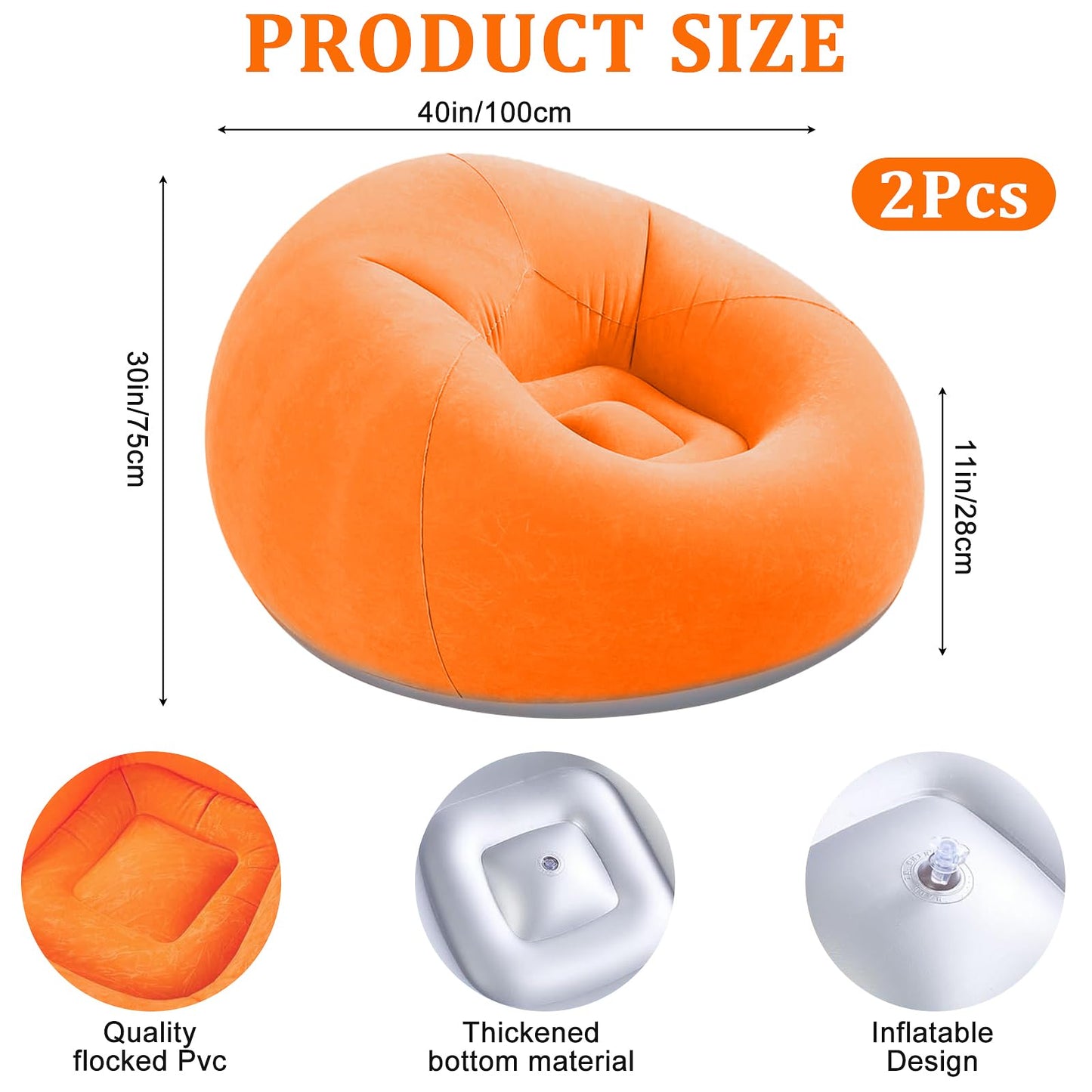 2 Pack Bean Bag Chairs for Adults, Inflatable Chair with Electric Air Pump, Blow Up Lounger Chair, Folding Inflatable Sofa Couch for Camping Living Room Outdoor Activities