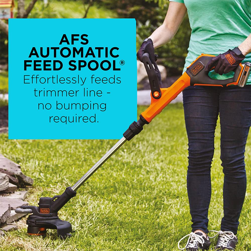BLACK+DECKER 20V MAX Cordless String Trimmer with Power Drive Transmission, 2-Speed Control, Auto Feed, 12-Inch (LST522-CA)
