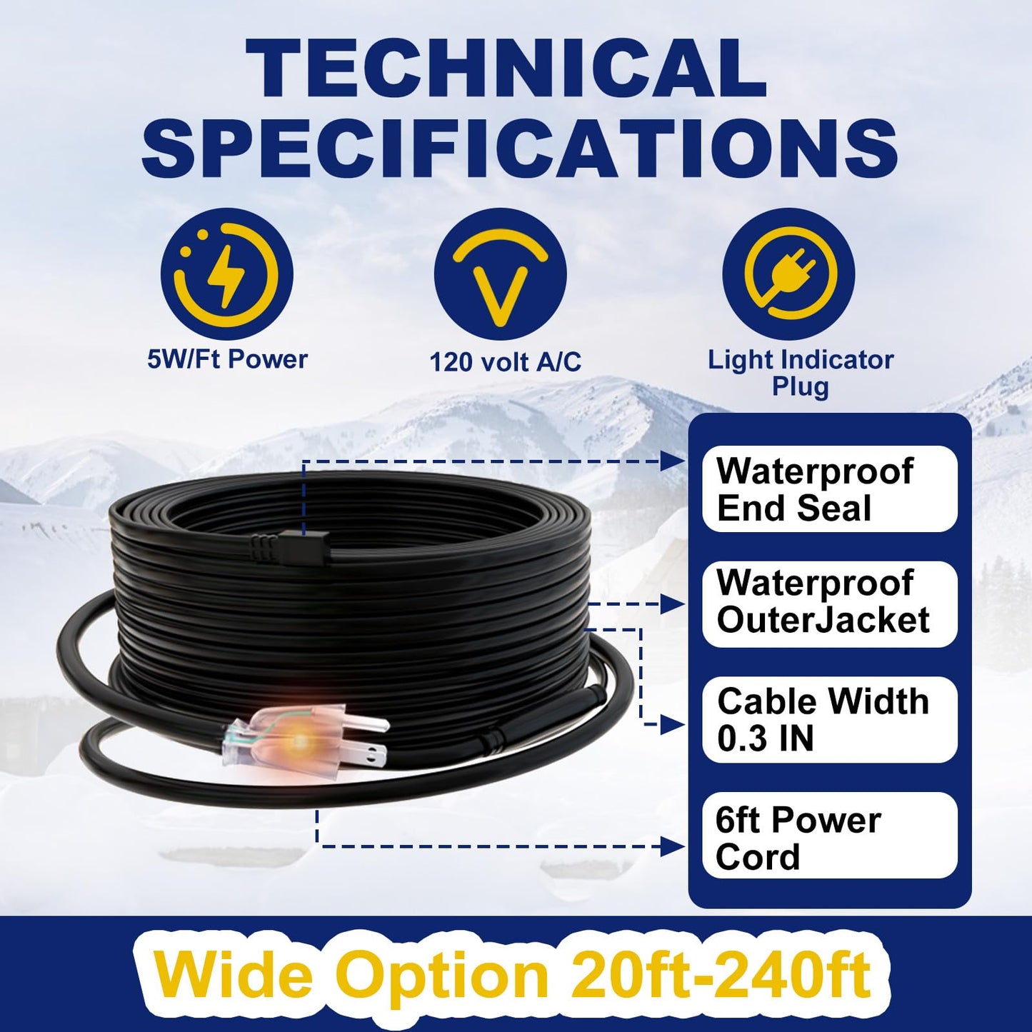 HEATIT HIRD 80 feet Roof & Gutter Snow De-Icing Kit, 5W/ft Heat Tape for Roof and Gutters Ice Dam Prevention with 6 ft Power Cord