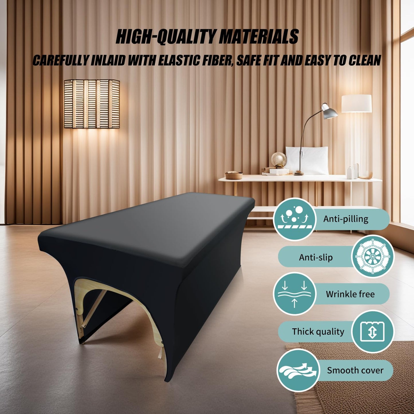 Lash Bed Cover PU Leather Massage Table Cover Protector Waterproof & Wipeable Protective Cover for Spa Table, Ultra-Durable and High Elasticity Vegan Leather Lash Bed Topper(Black, 6FT)