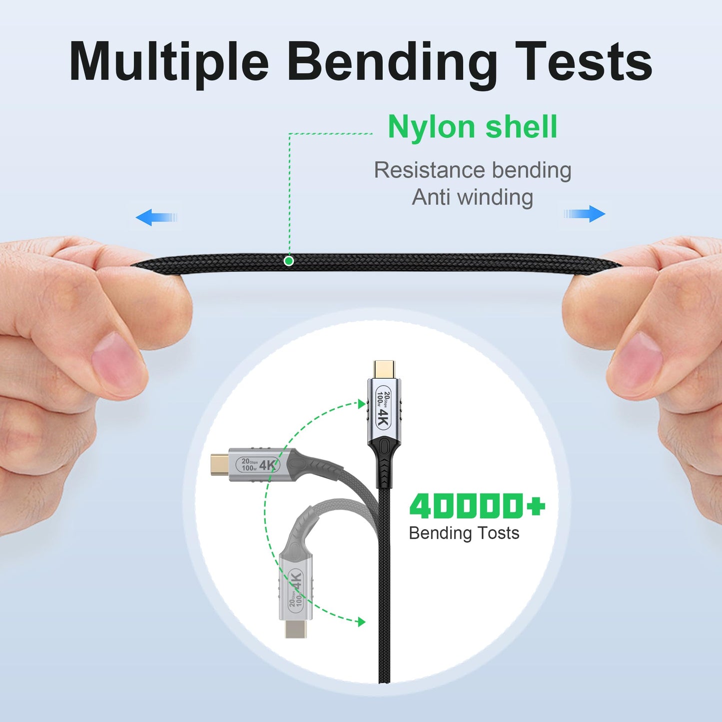 USB c Braided Data Extension Cable 20ft/6M, USB c Extension Cable 20 gbps Data Transfer/100W Fast Charging/Video Output at 4K@60Hz for Monitor,USB 3.2 Extension Cable;USB Male to usbc-c Female Cable