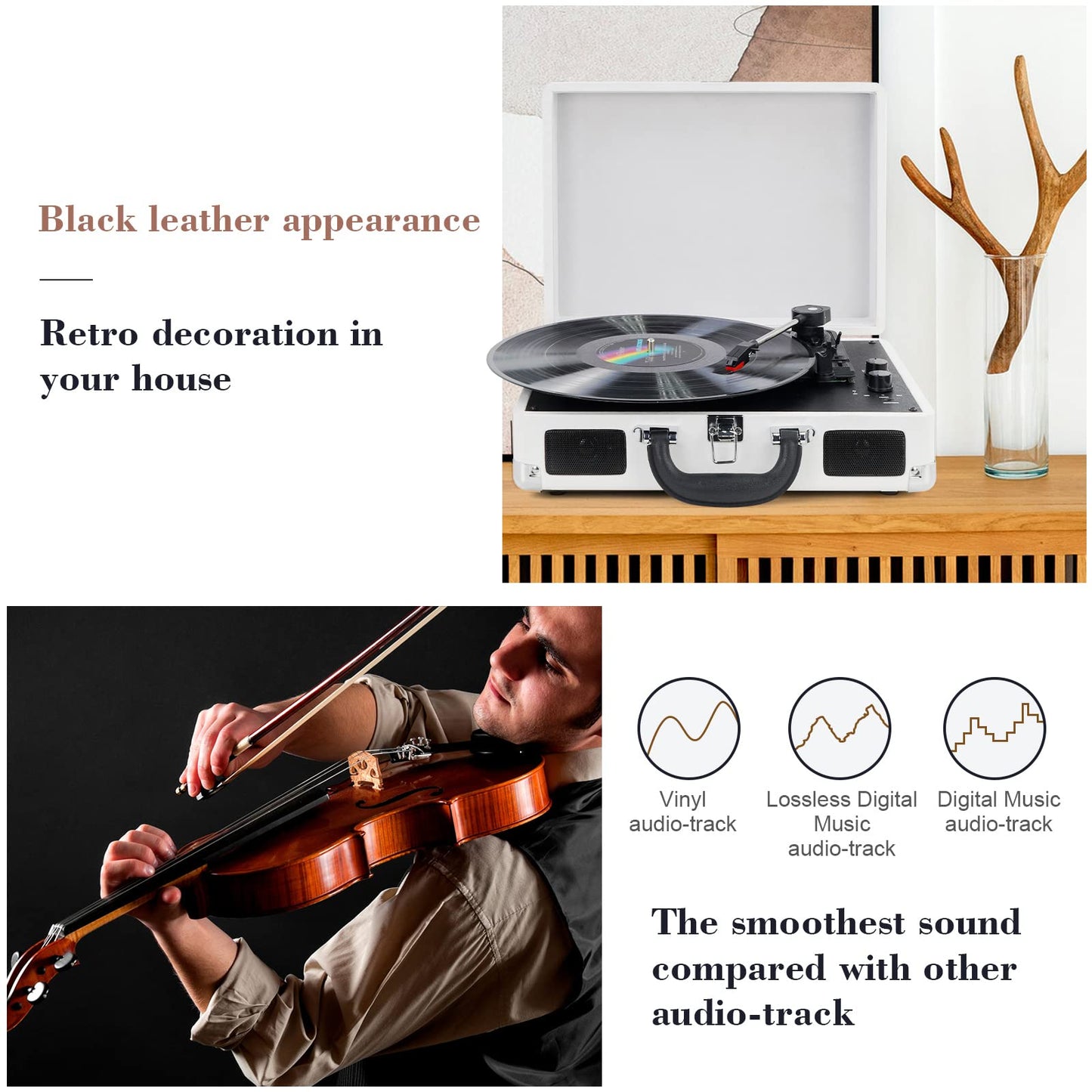 DIGITNOW! Turntable Record Player 3speeds with Built-in Stereo Speakers, Supports USB/RCA Output/Headphone Jack / MP3 / Mobile Phones Music Playback,Suitcase design