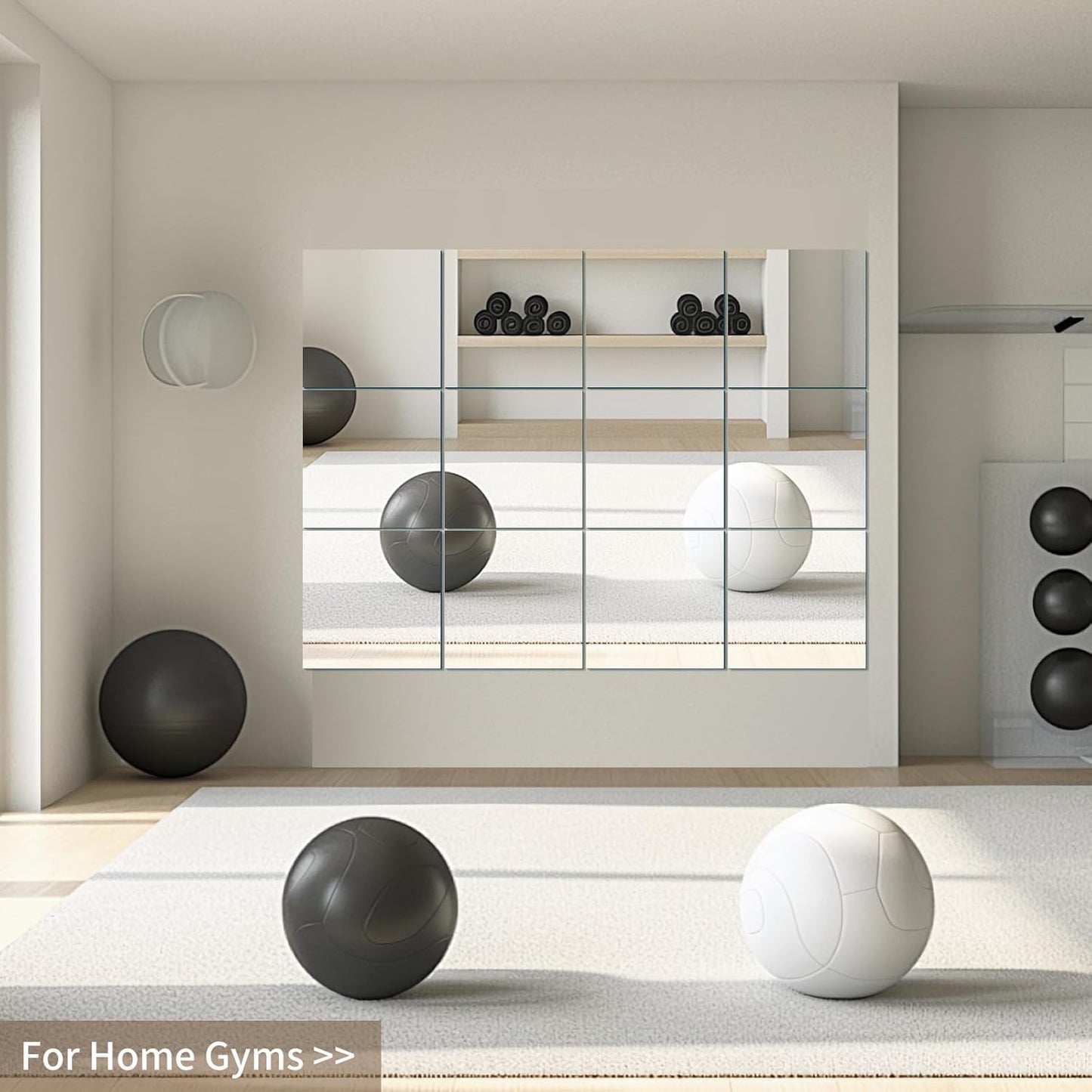 JAMBALAY Full Length Wall Mirror Tiles, 12Pcs 14"×12" Home Gym Mirrors for Gym, HD Glass Home Gym Mirror Tiles, Self Adhesive Frameless Wall Mirrors for Bedroom, Living Room, Over The Door