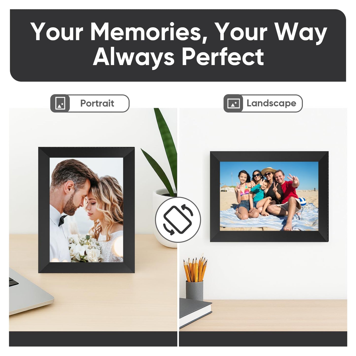 10.1 Inch WiFi Digital Picture Frame, 1280×800 HD IPS Touch Screen, 16 GB Memory, Auto‑Rotate, Wall‑Mountable