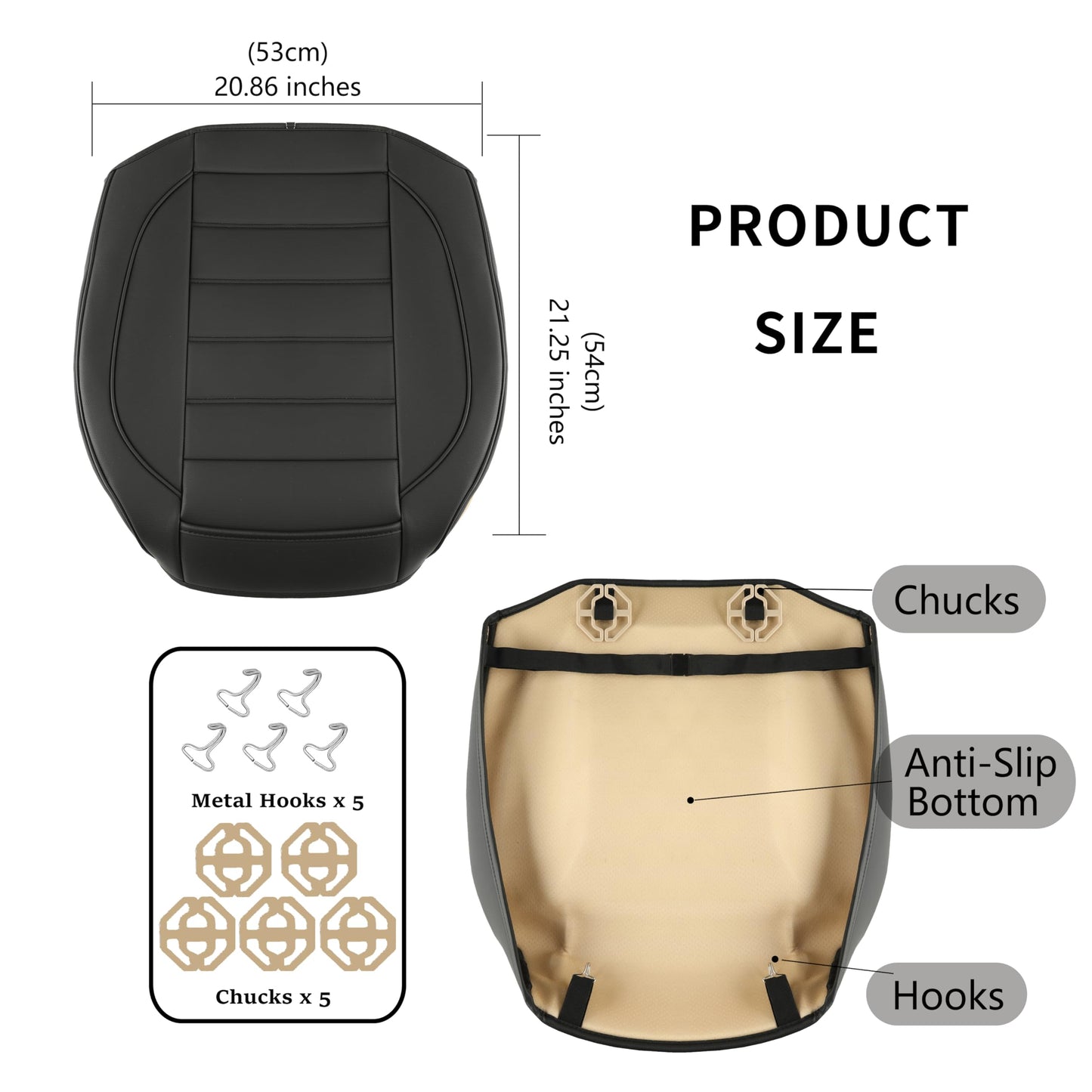 Vankerful Leather Front Car Seat Covers,Bottom Seat Covers for Cars,Driver Car Seat Cushion Cover,Waterproof,Anti-Slip,Full Wrap,for Most Vehicles,Sedan,Truck,SUV (Black, 2PCS Front, Parallel)