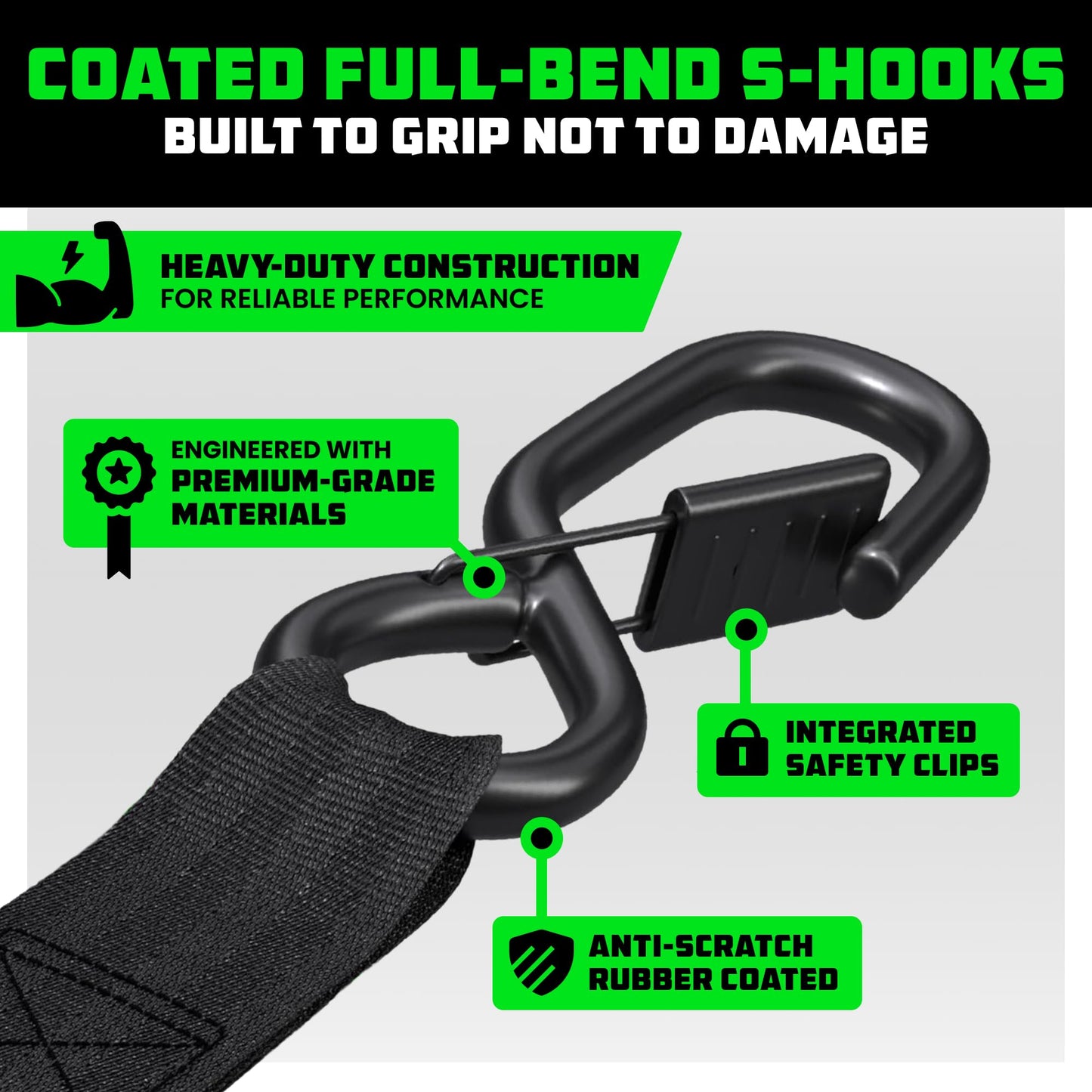 Rhino USA Ratchet Straps Heavy Duty Kit (2-Pack) - 1.6 Inch x 8 Feet (5,208lb Break Strength) - Ultimate Tie Down Straps with Safety S Hooks for Trucks, ATV, UTV, Motorcycle, Cargo & More - Black