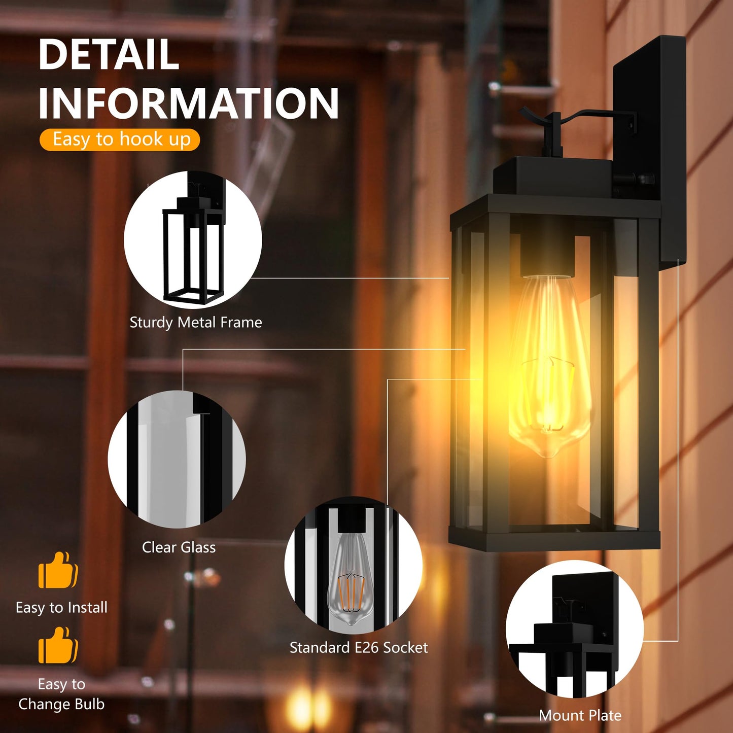 Outdoor Wall Light Fixtures Anti-Rust Porch Lights Outdoor Waterproof Exterior Lighting Fixtures Wall Lantern for Patio Front Door Garage - 2 Pack
