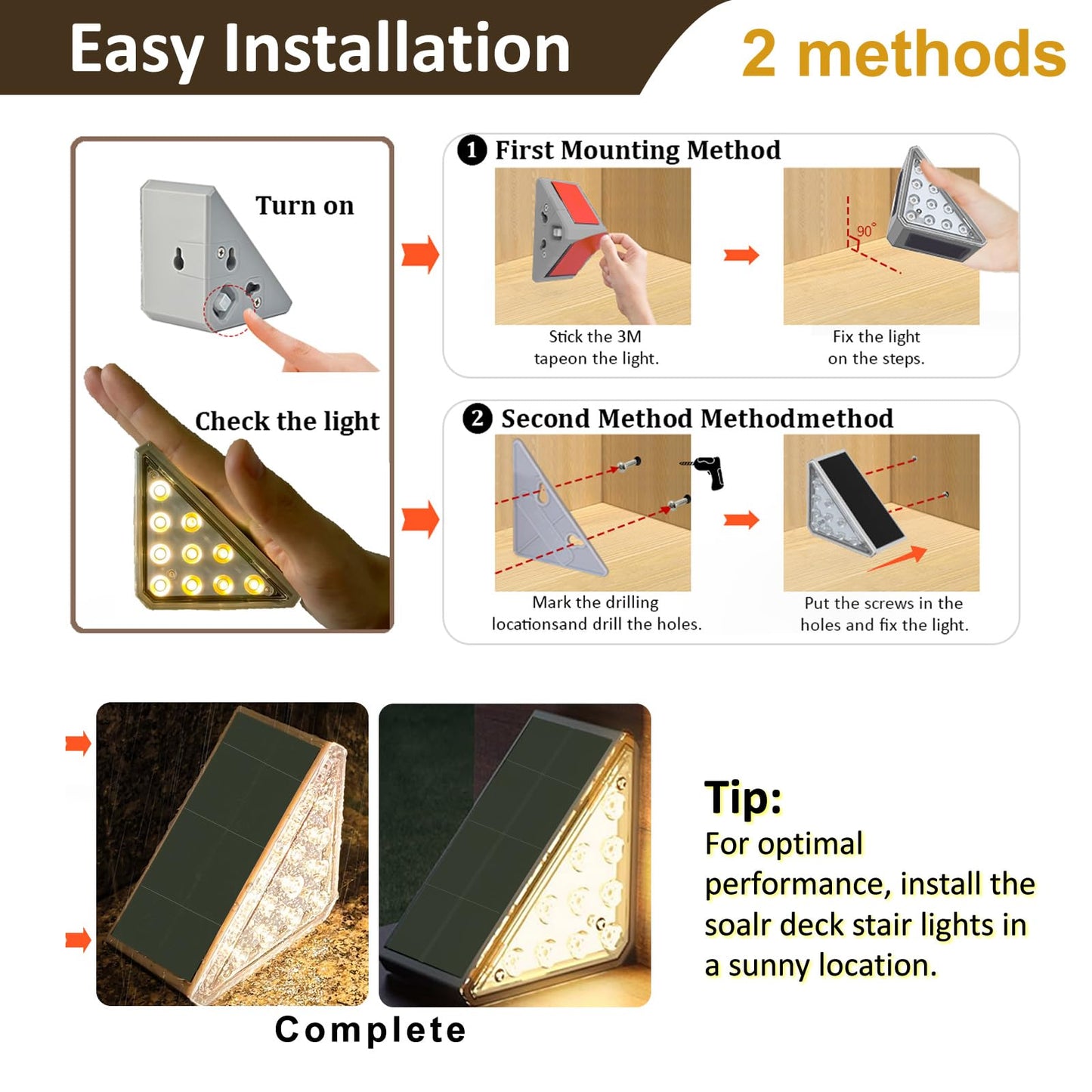 Solar Stair Lights Outdoor Waterproof IP67, High Brightness Warm White, Outdoor Solar Step Lights, Step Lights Outdoor Solar Powered, Deck Step Lights for Stair, Deck (Warm White, 16-Pack)