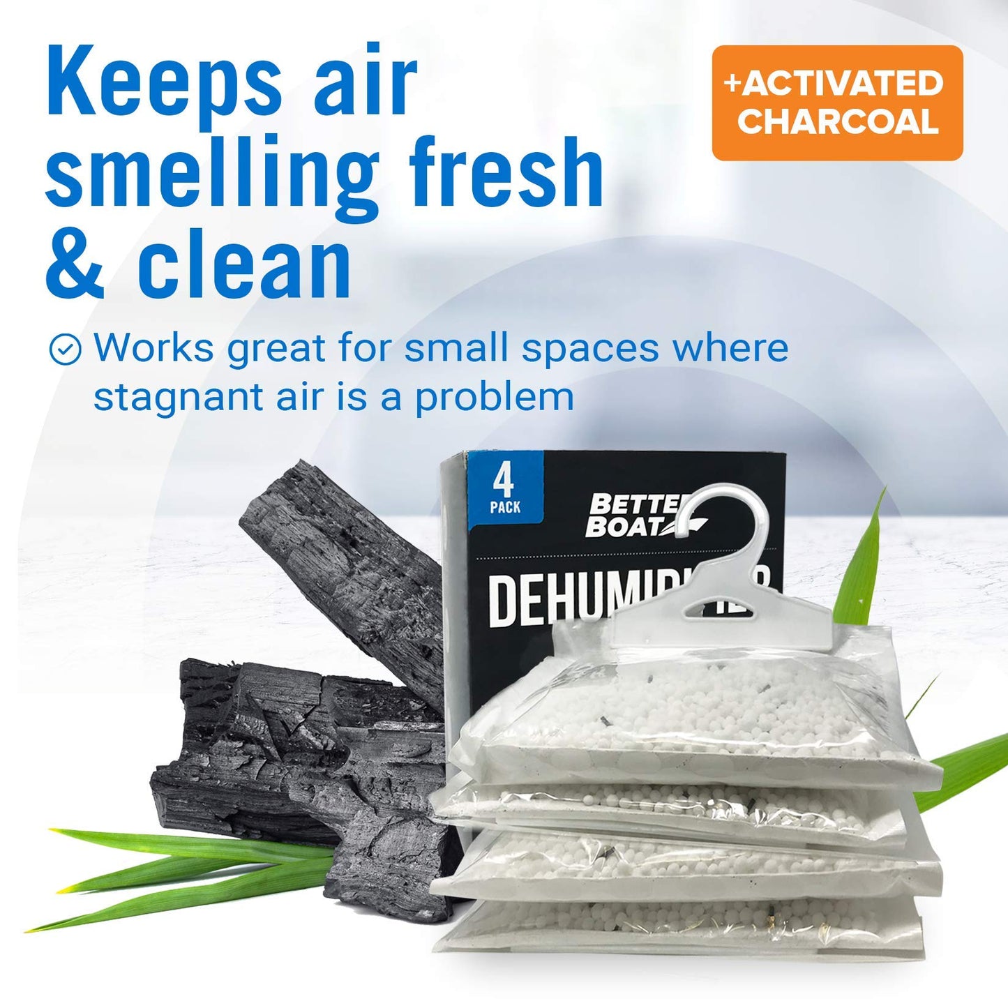 4 Pack Boat Dehumidifier Moisture Absorber Hanging Bags and Charcoal Smell Remove Damp Musty Smell | Basement Closet Home RV or Boating