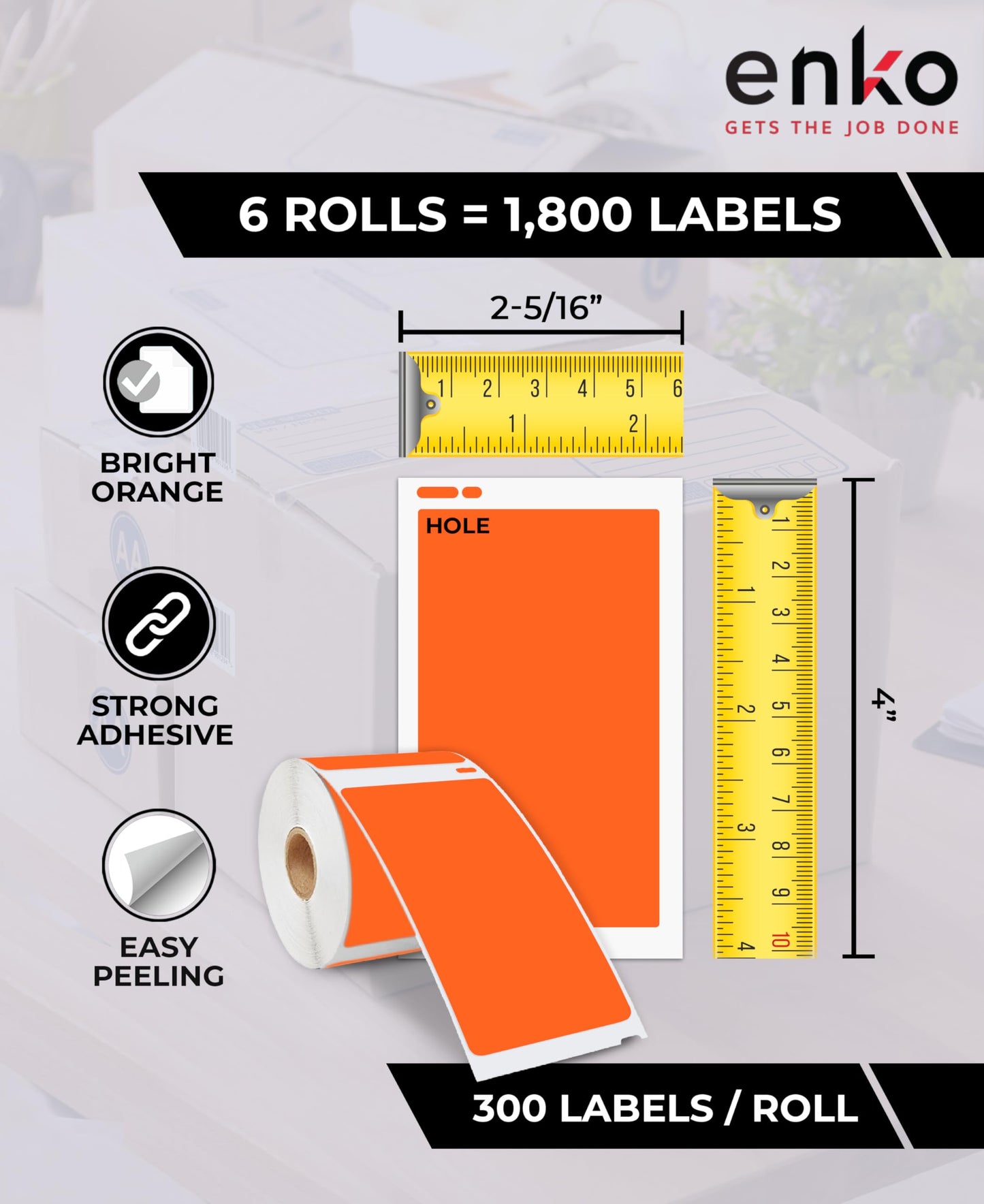 enKo 6-Rolls (1800 Labels) Orange Compatible for Dymo 30256